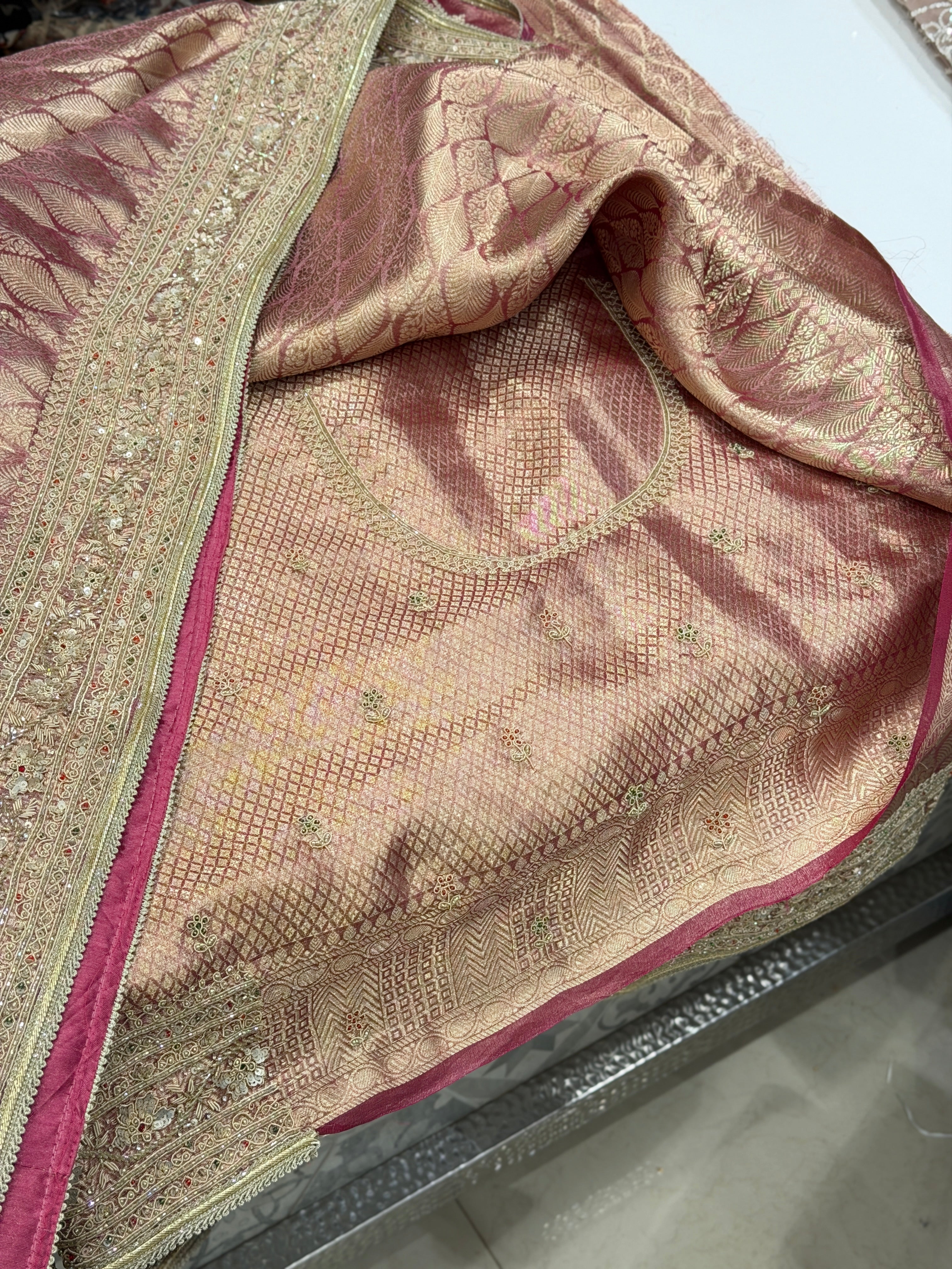 Red Tissue Kanjivaram Contemporary Hand Embroidery Saree