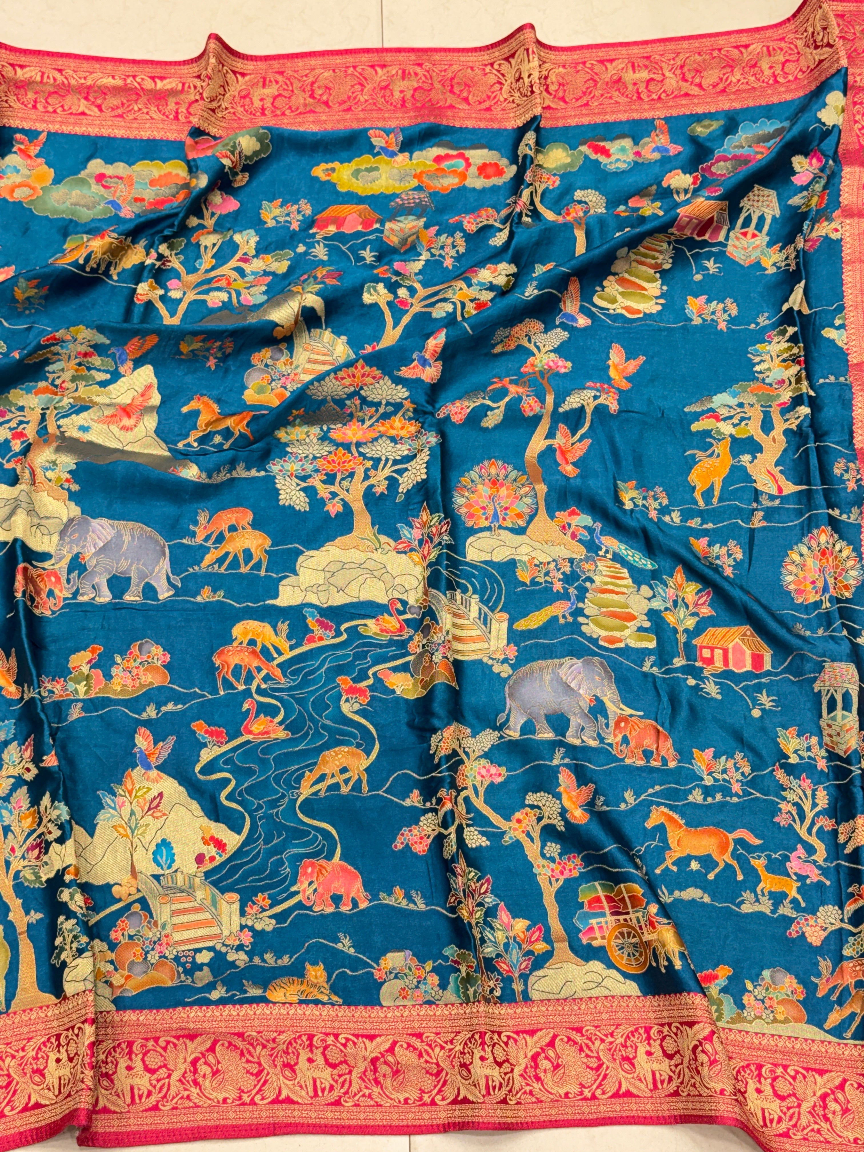 Petrol Blue Modal Shikara Banarasi Saree