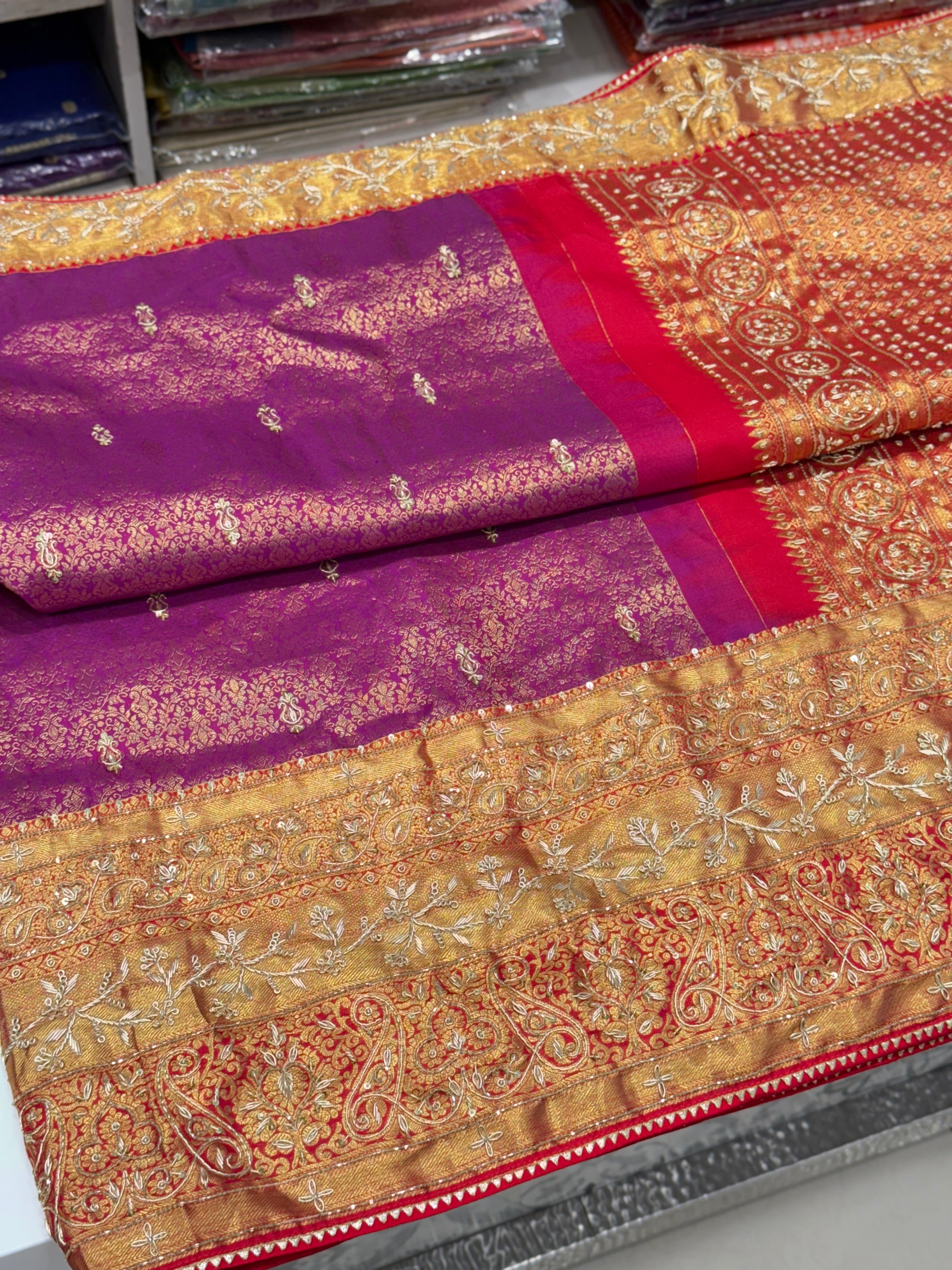 Wine Kanjivaram Hand Embroidery Saree