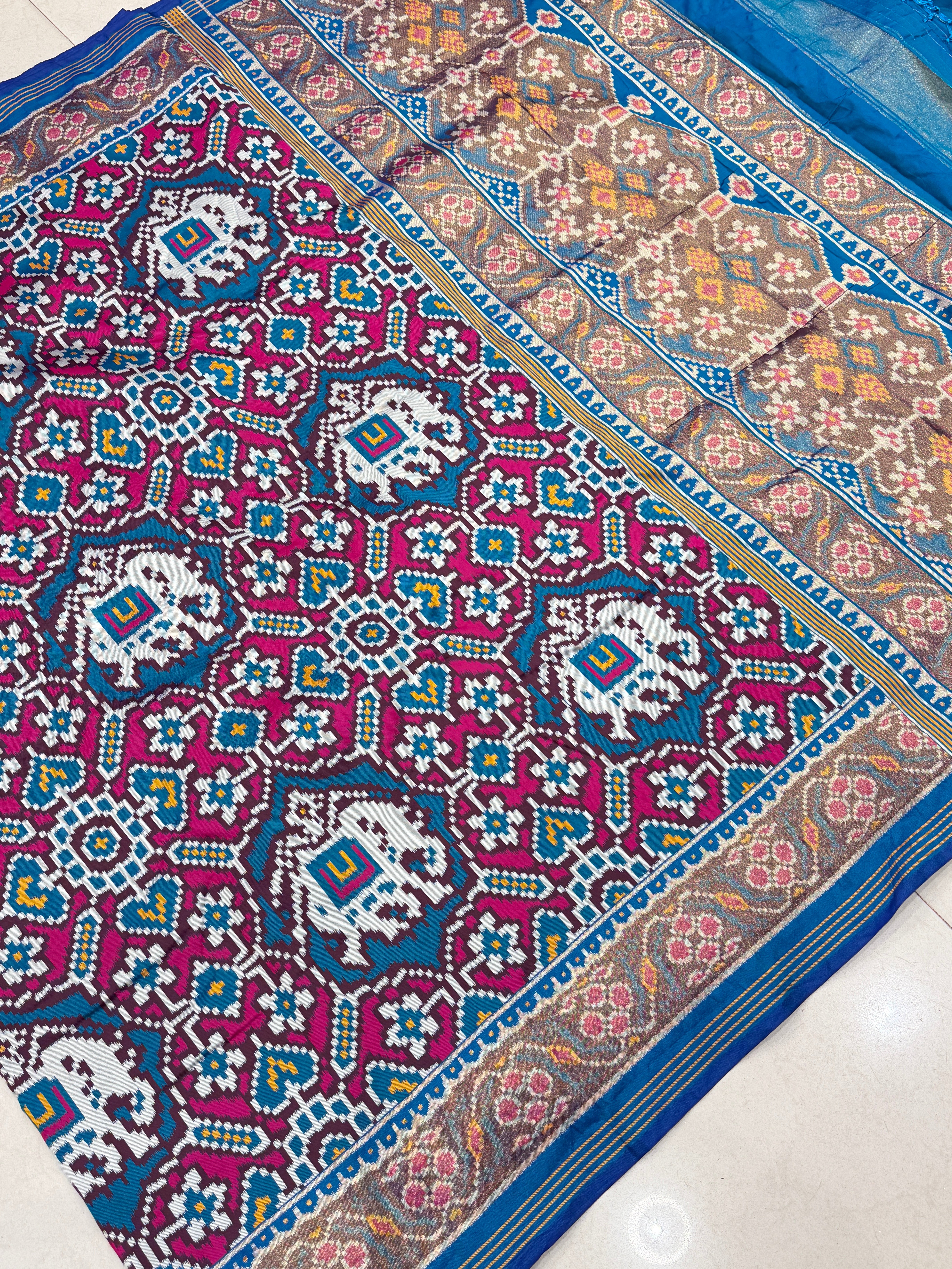 Rama Rani Chabdi Elephant Semi Silk Weaved Patan Patola Saree