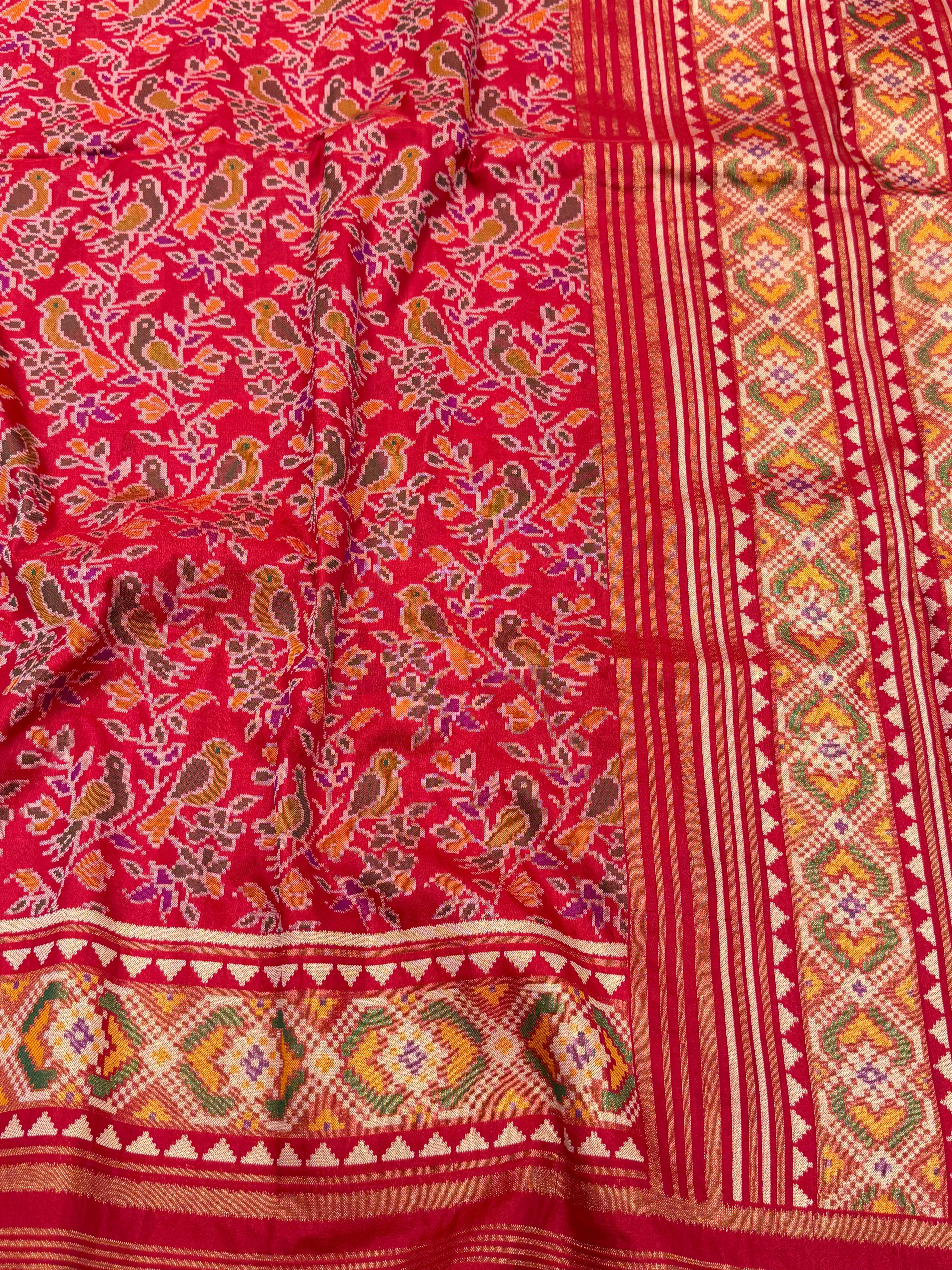 Red Popat Bhat Semi Silk Weaved Patan Patola Saree