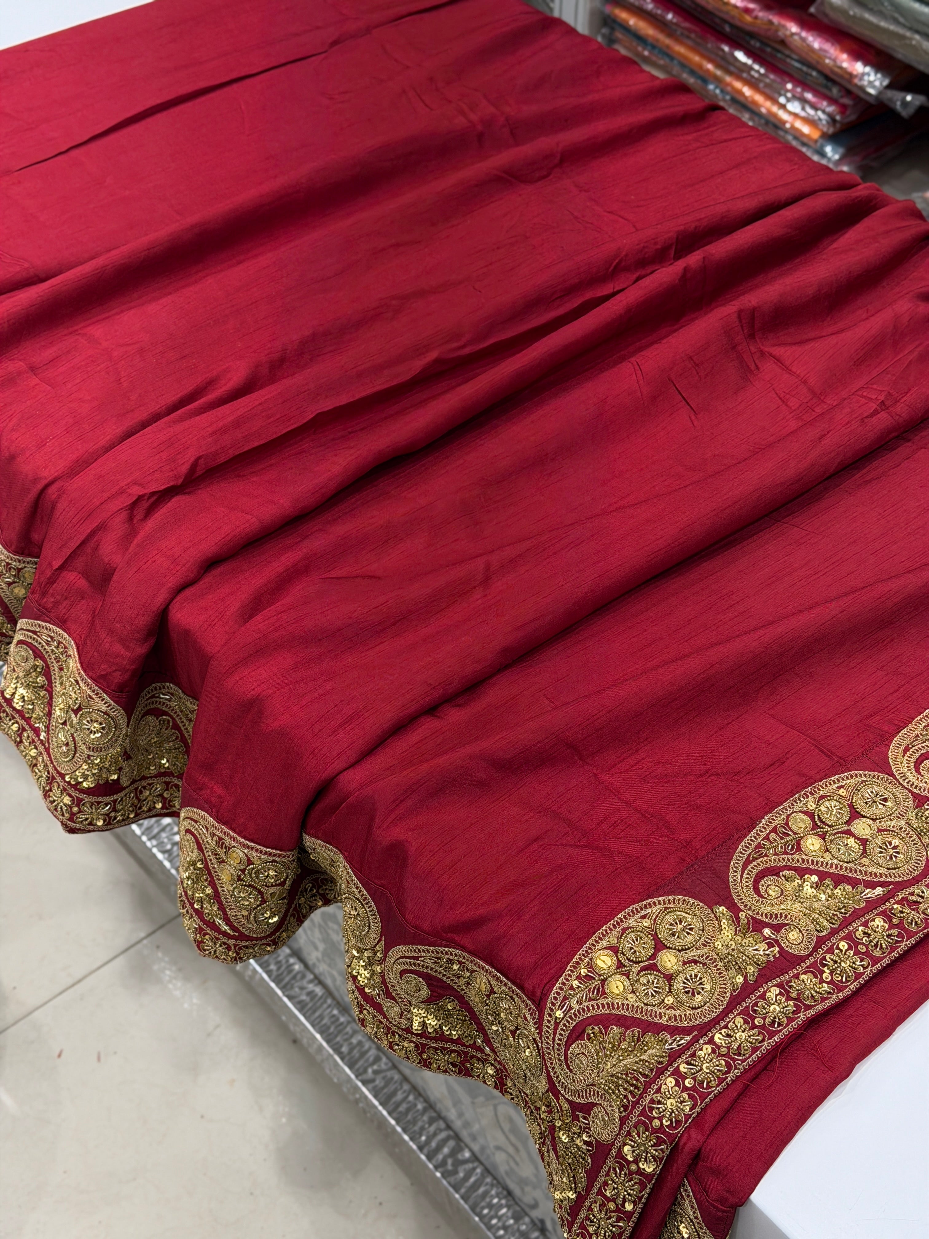 Maroon Marodi Embroidery Sabyasachi Inspired Pure Silk Border Saree