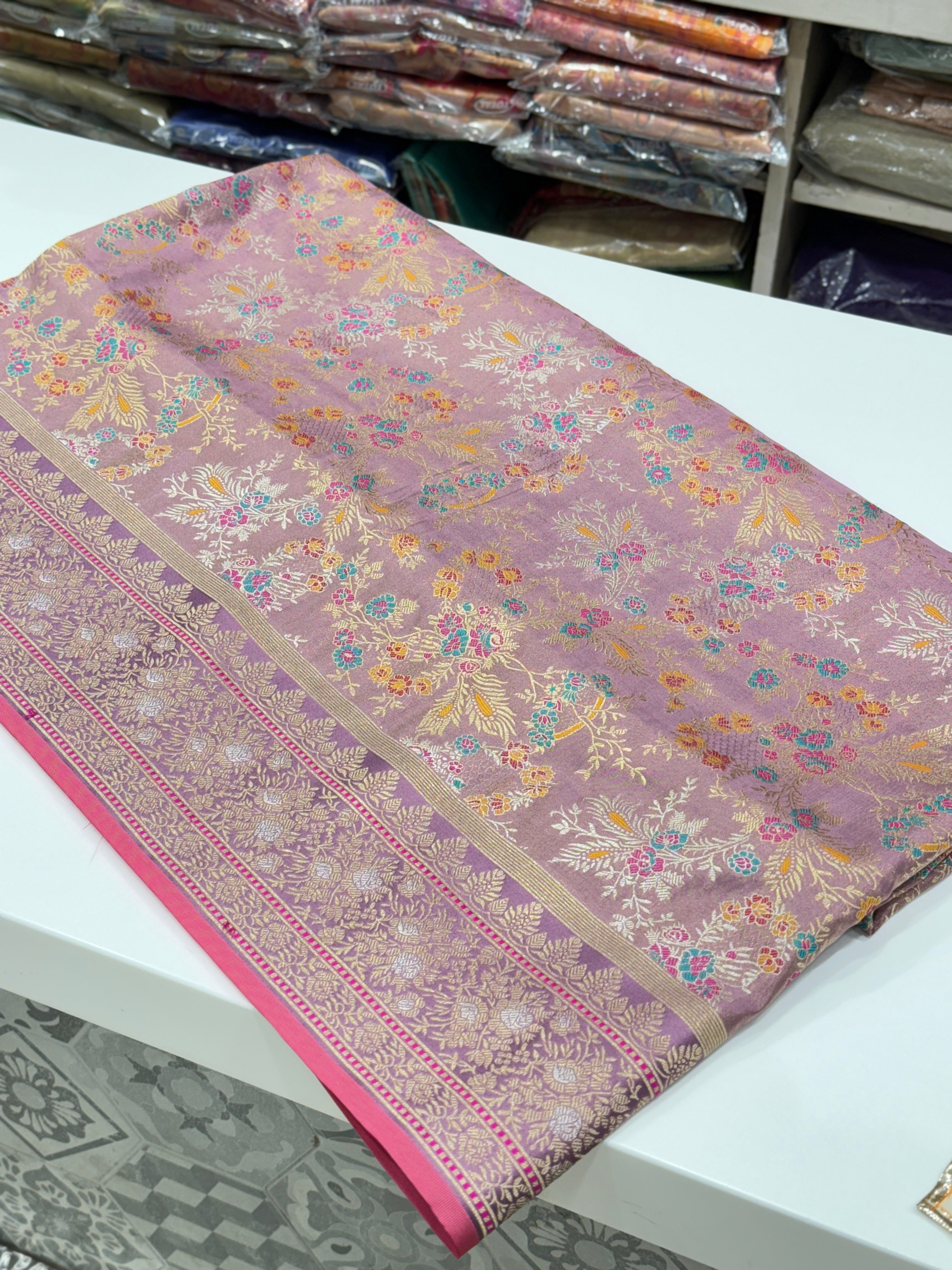 Lilac Meenakari Banarasi Zari Silk Saree