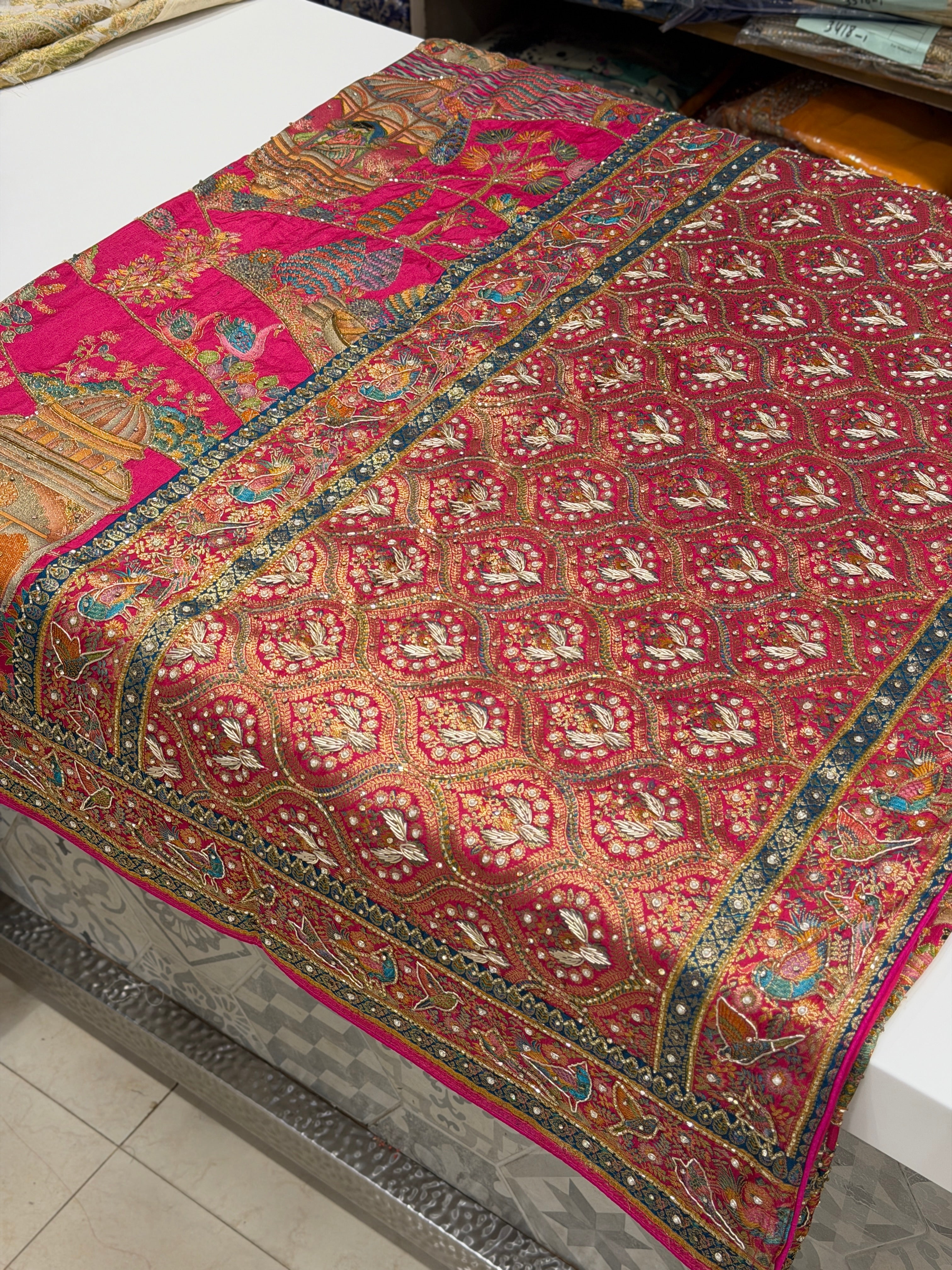 Rani Forest Darbar Pashmina Style Weave Hand Embroidery Saree