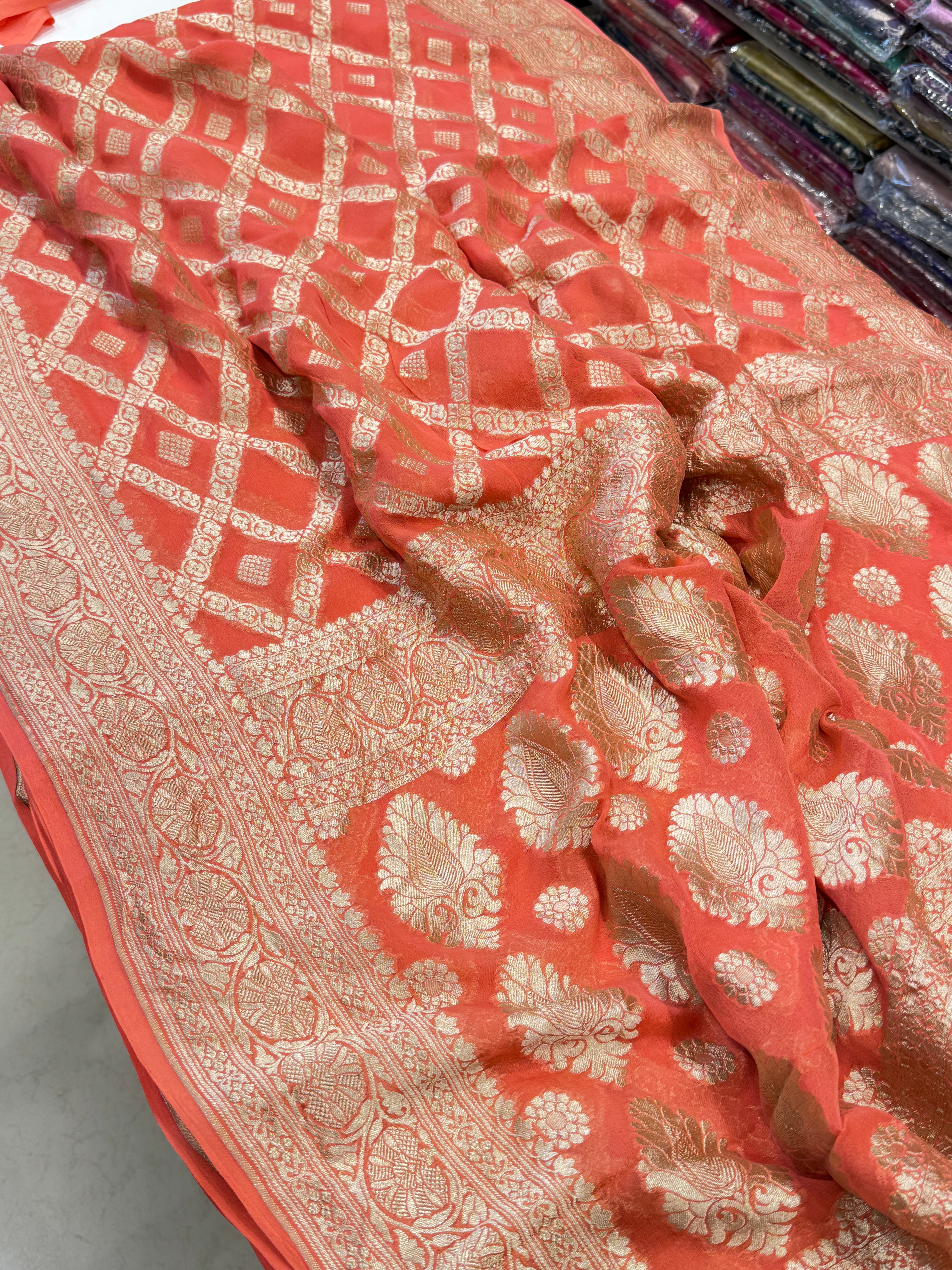 Dark Peach Handloom Georgette Saree