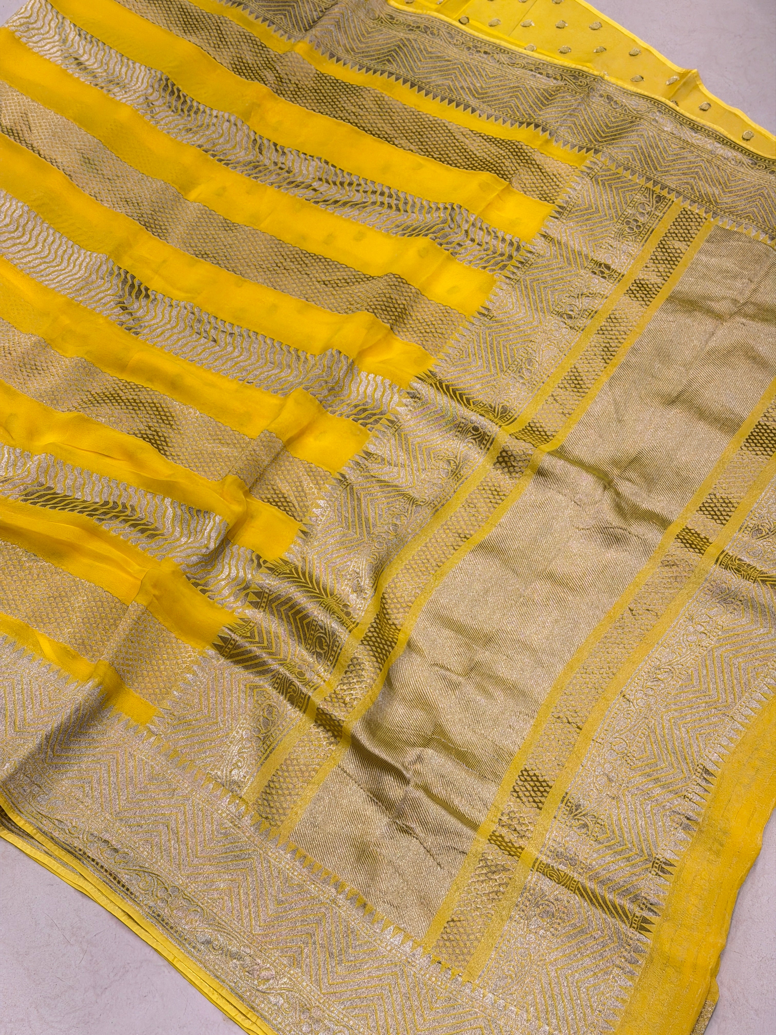 Yellow Contemporary Leheriya Banarasi Khaddi Georgette Saree