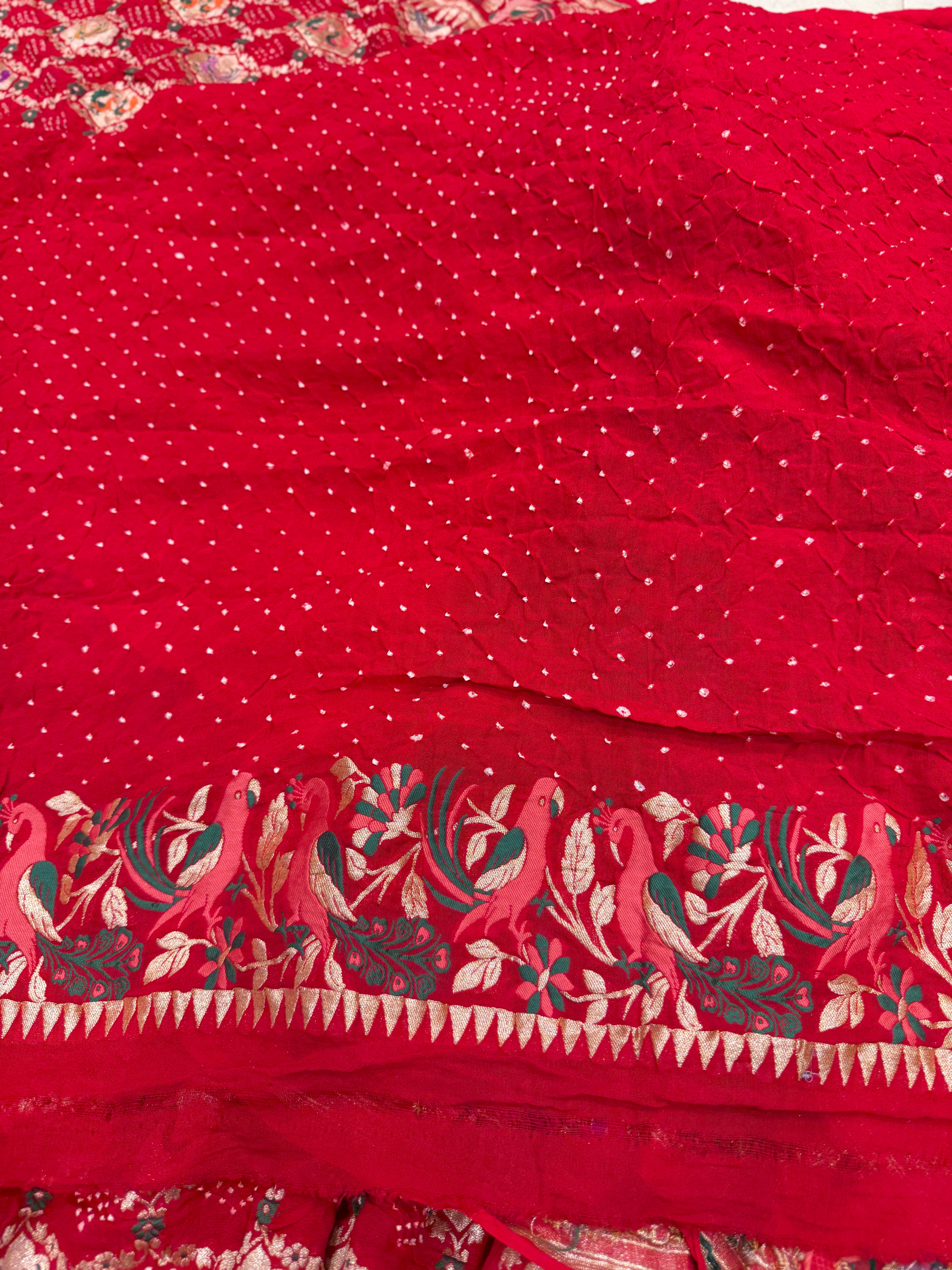 Red Paithani Style Meenakari Rai Bandhej Georgette Bandhini Saree