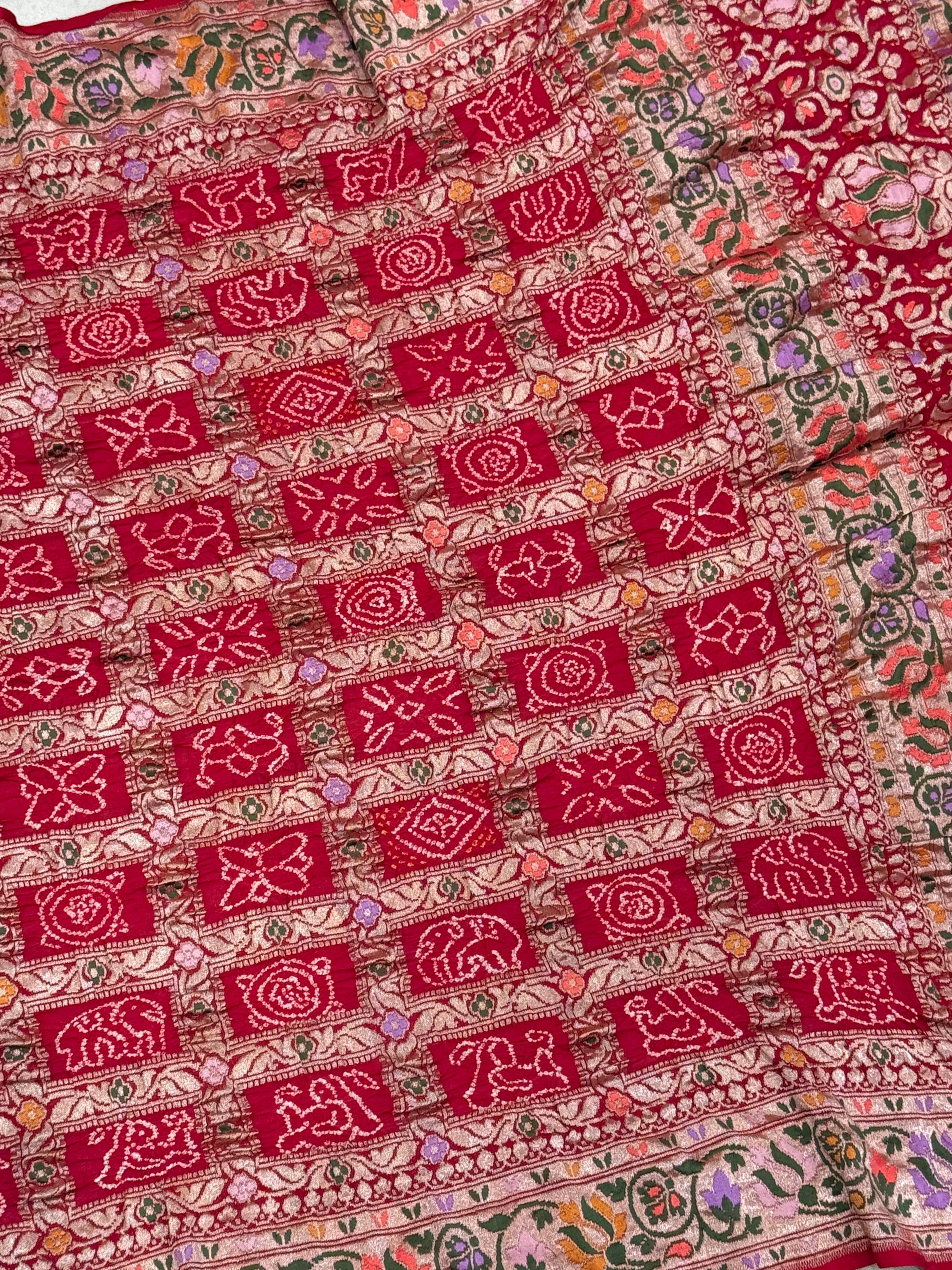 Red Meenakari Handloom Gharchola Bandhej Dupatta