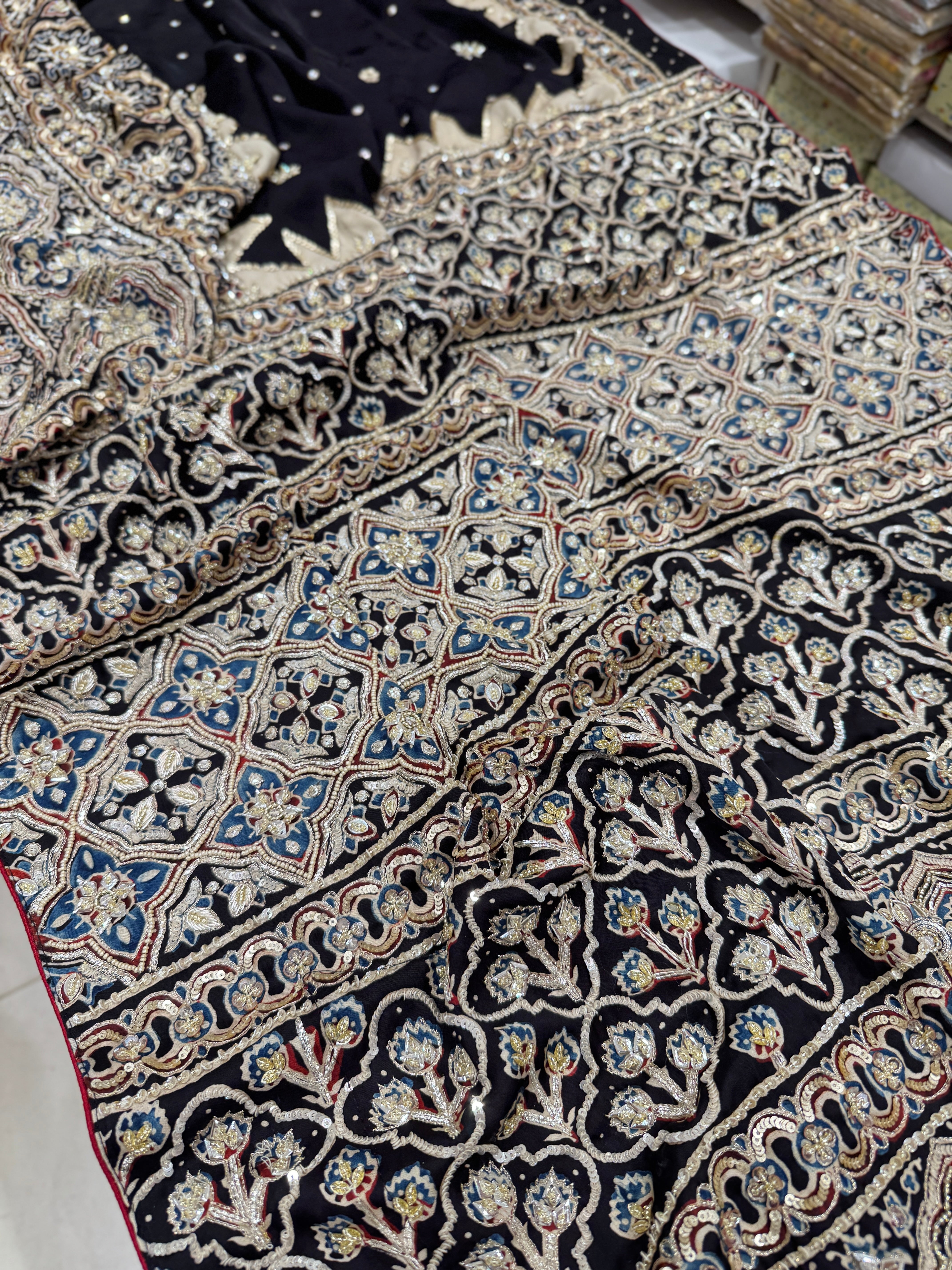 Ajrakh Hand Embroidery Zardosi and Pita Work