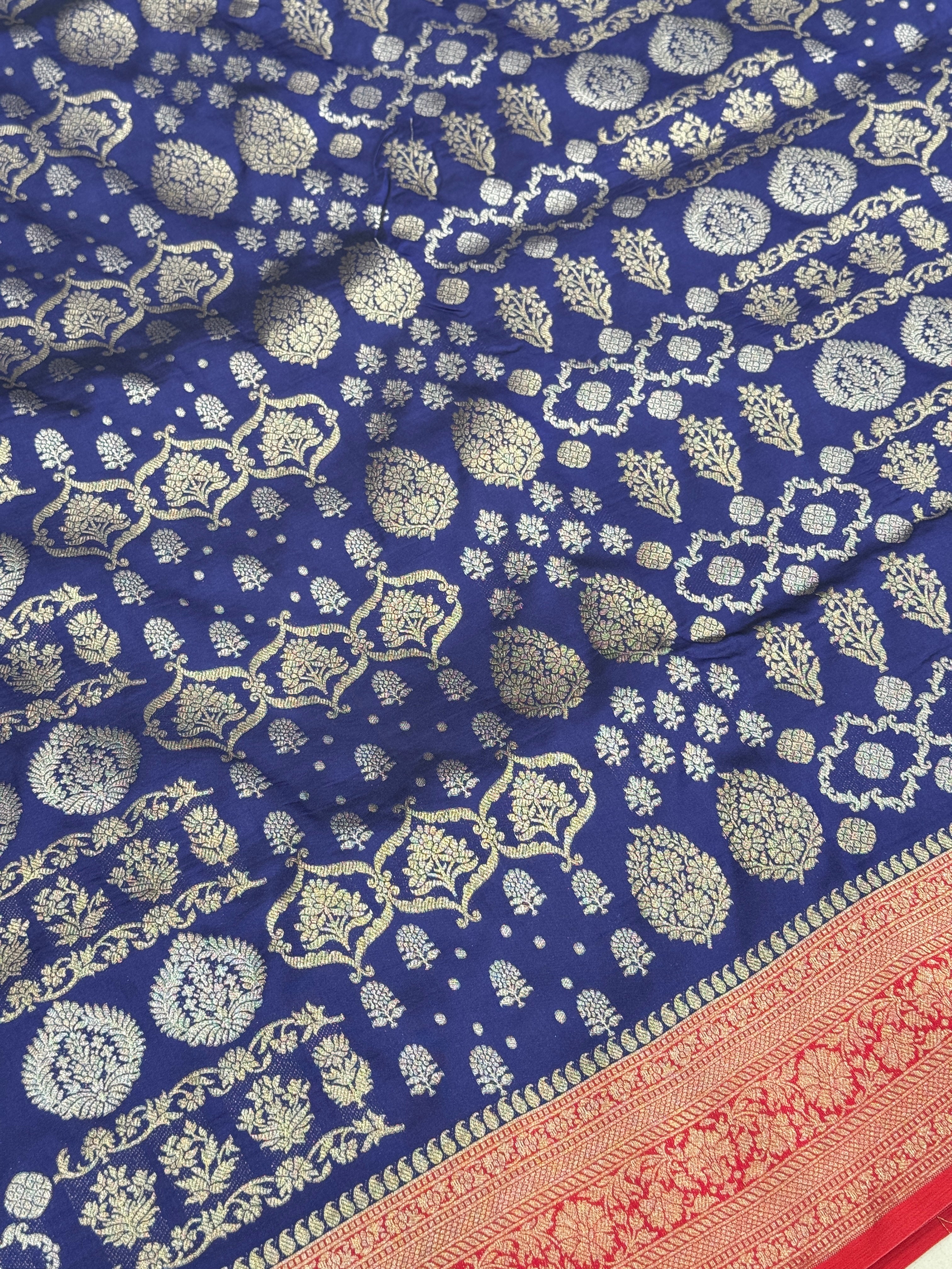 Blue Banarasi Silk Contrast Border Saree
