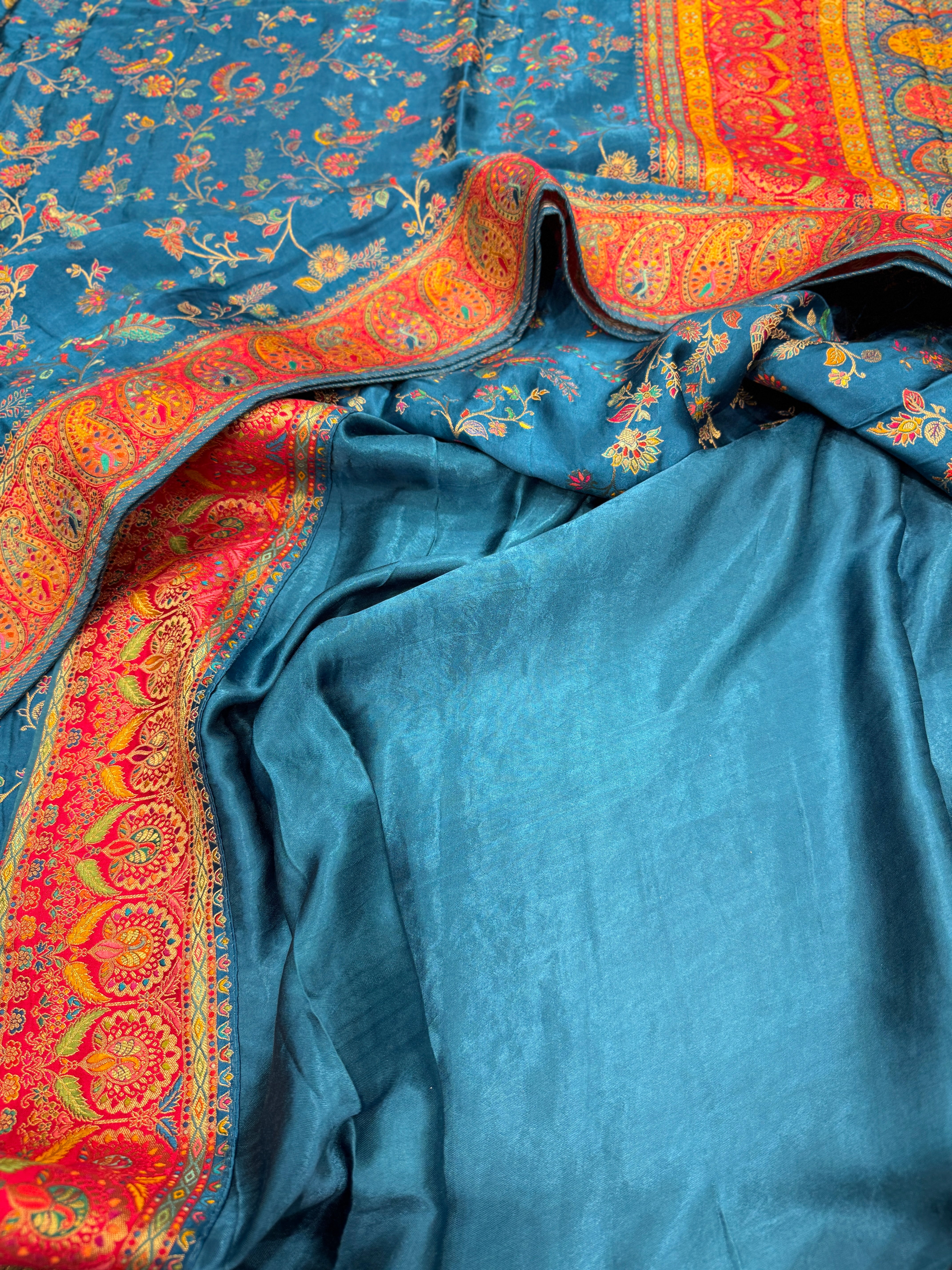 Blue Banarasi Modal Satin Pashmina Style Jaal Saree