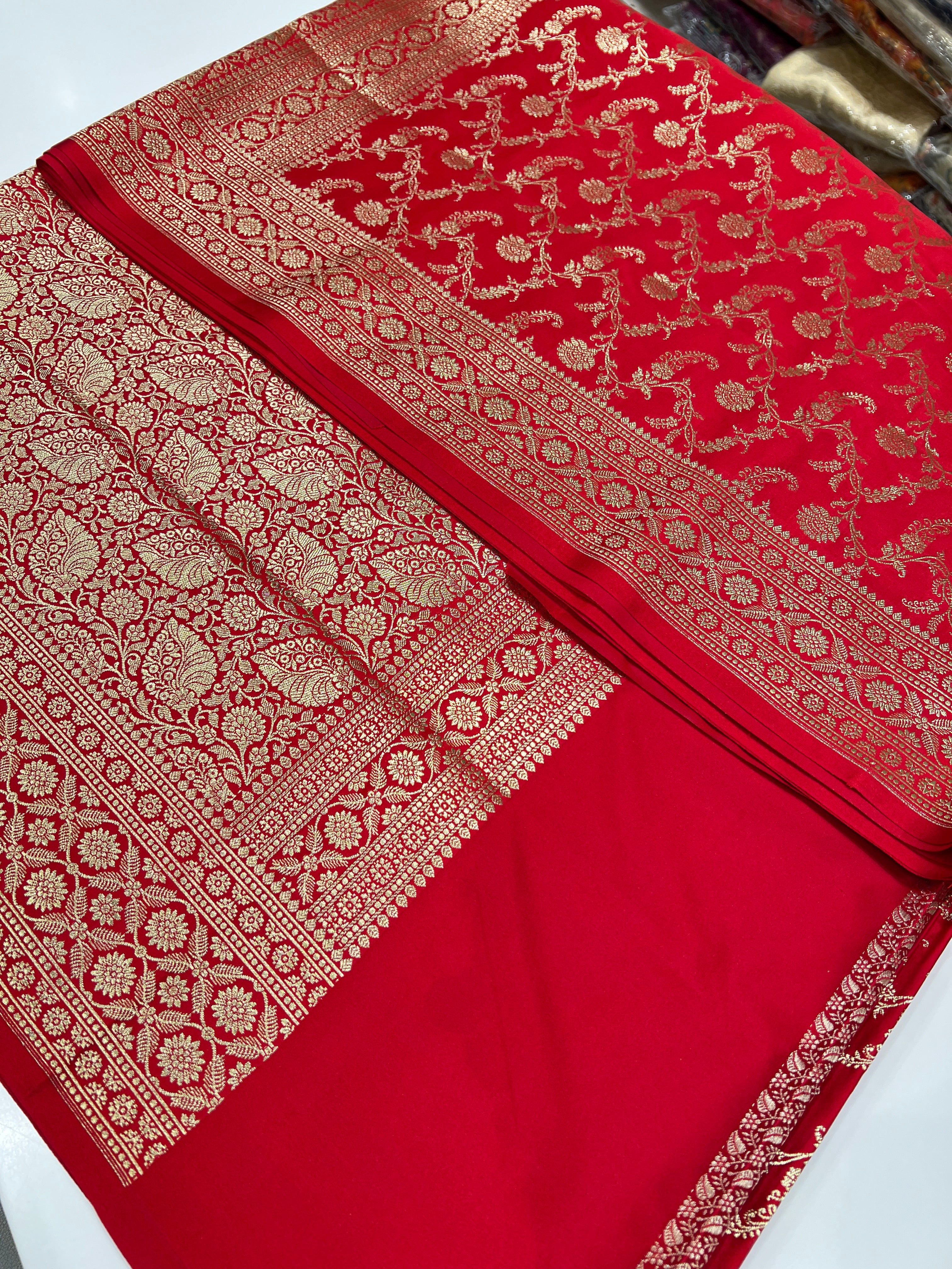 Red Banarasi Silk Leaf Pallu Saree