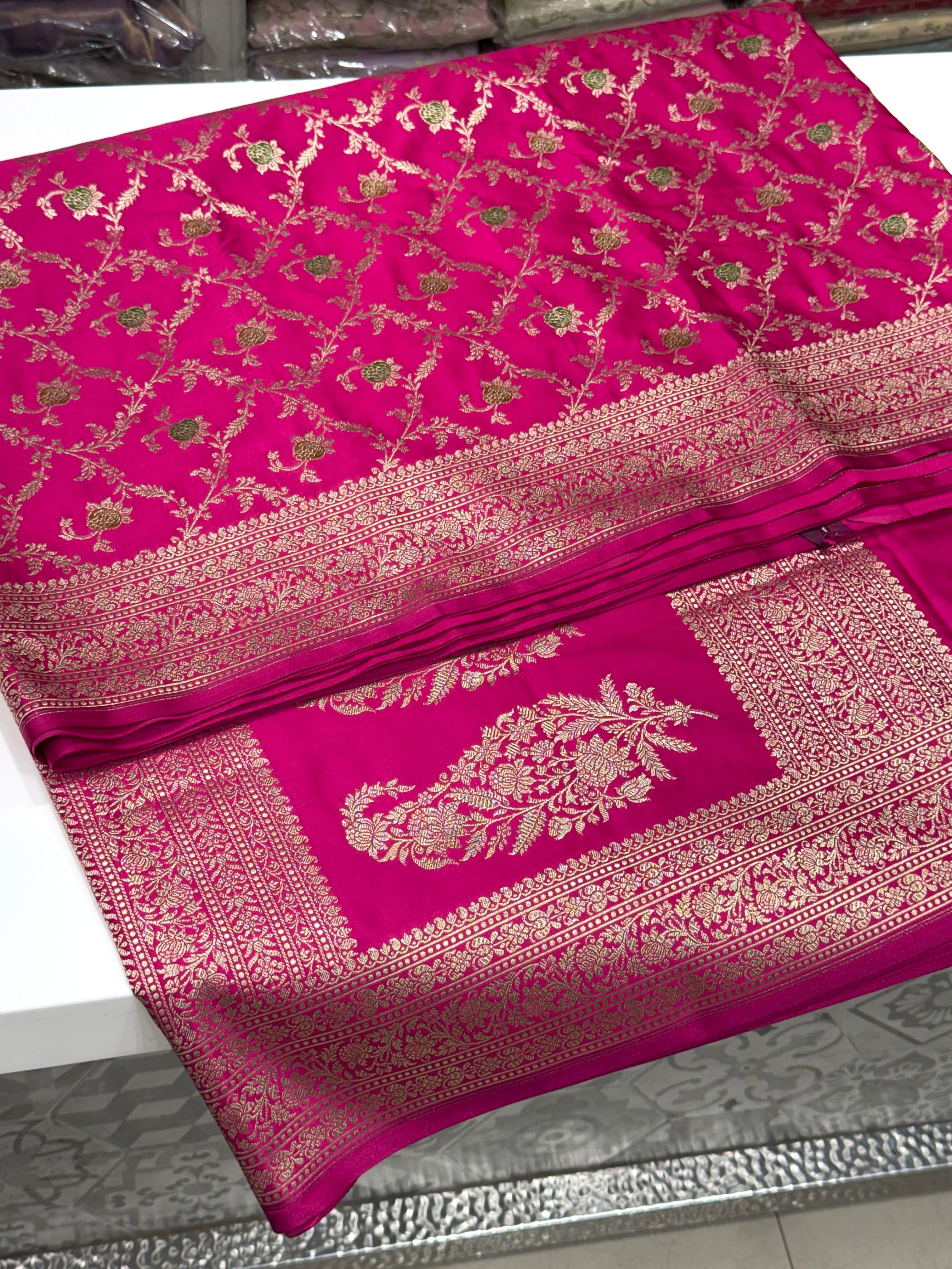 Rani Banarasi Silk Meenakari Jaal Saree