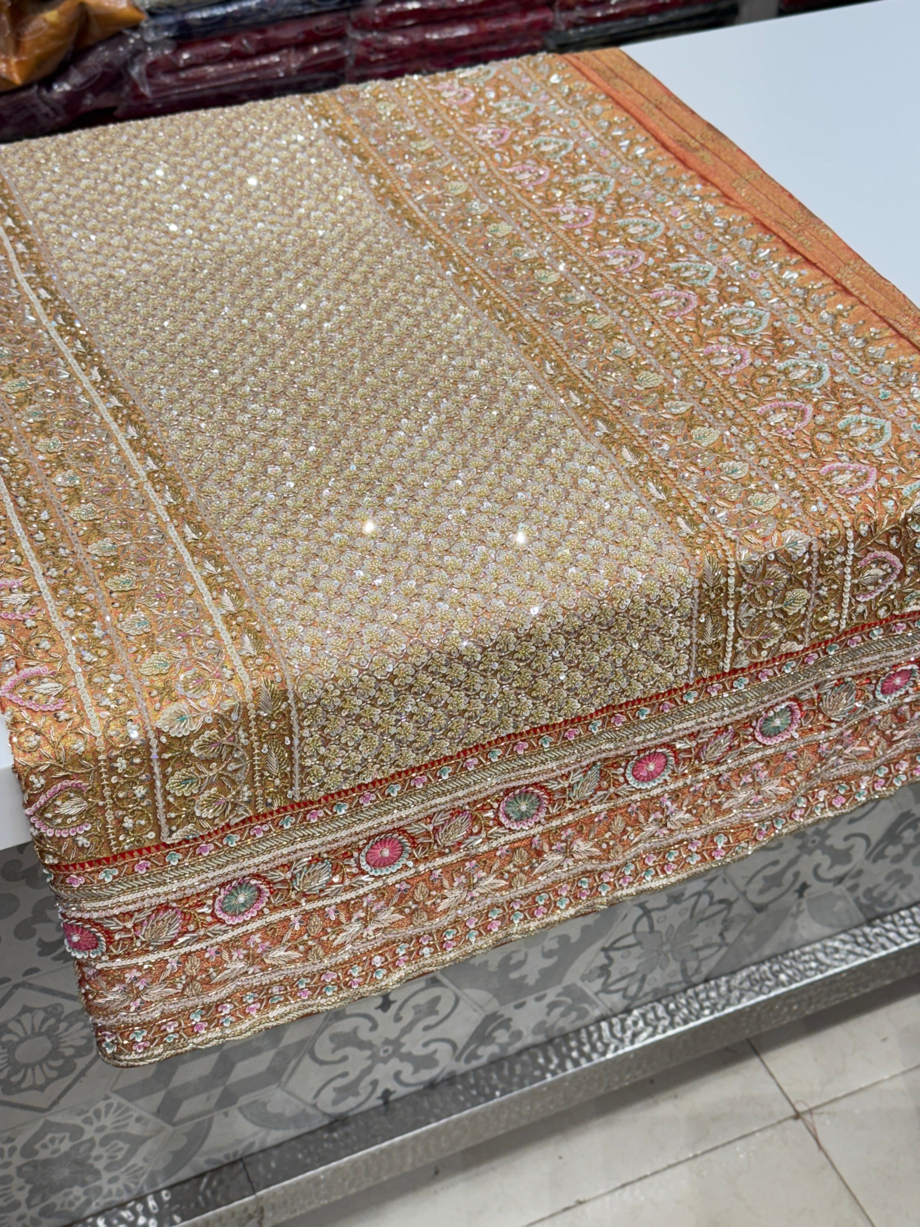 Red Kanjivaram Peacocks Hand Embroidery Saree