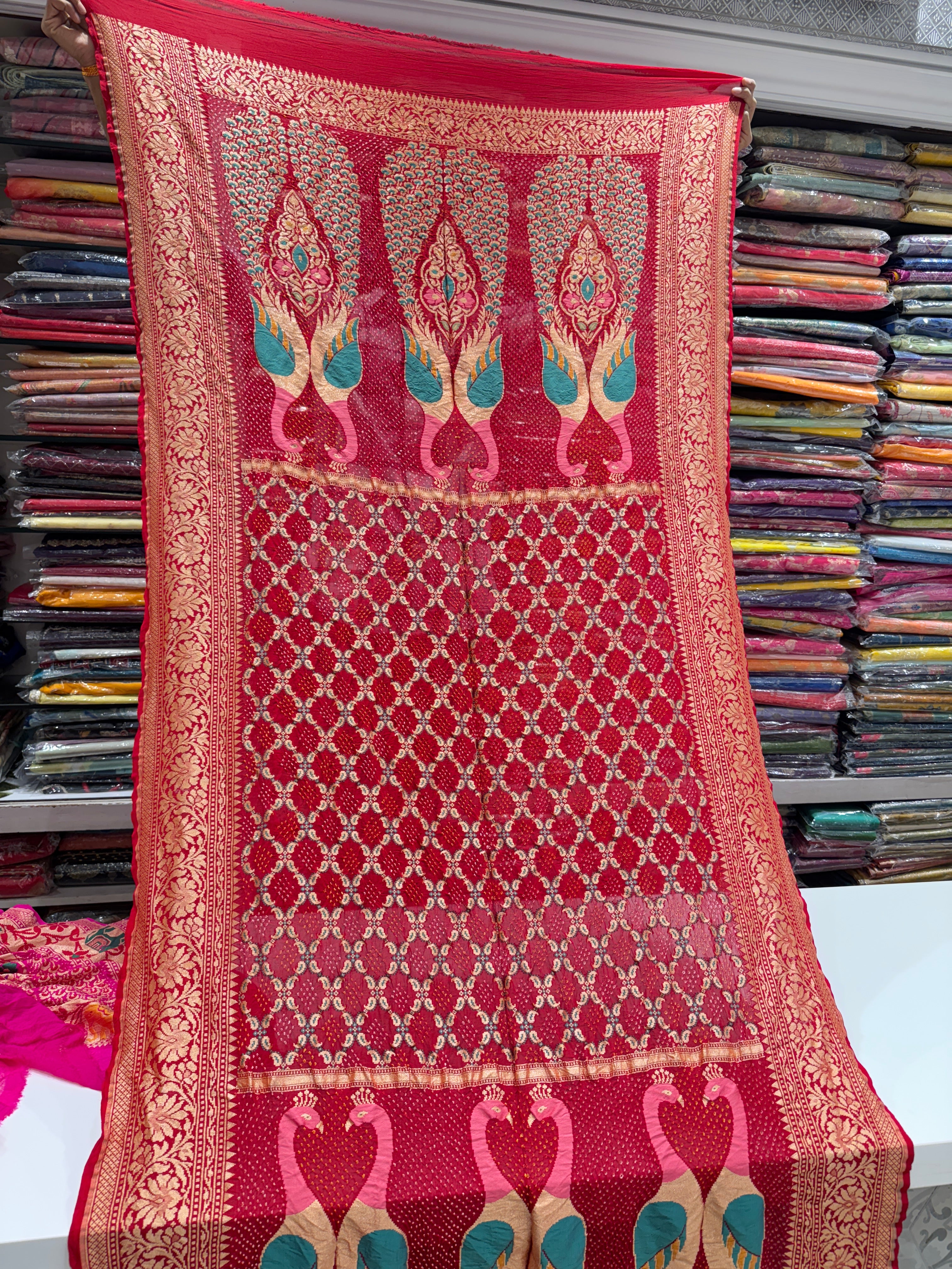 Red Bandhej Meenakari Dupatta