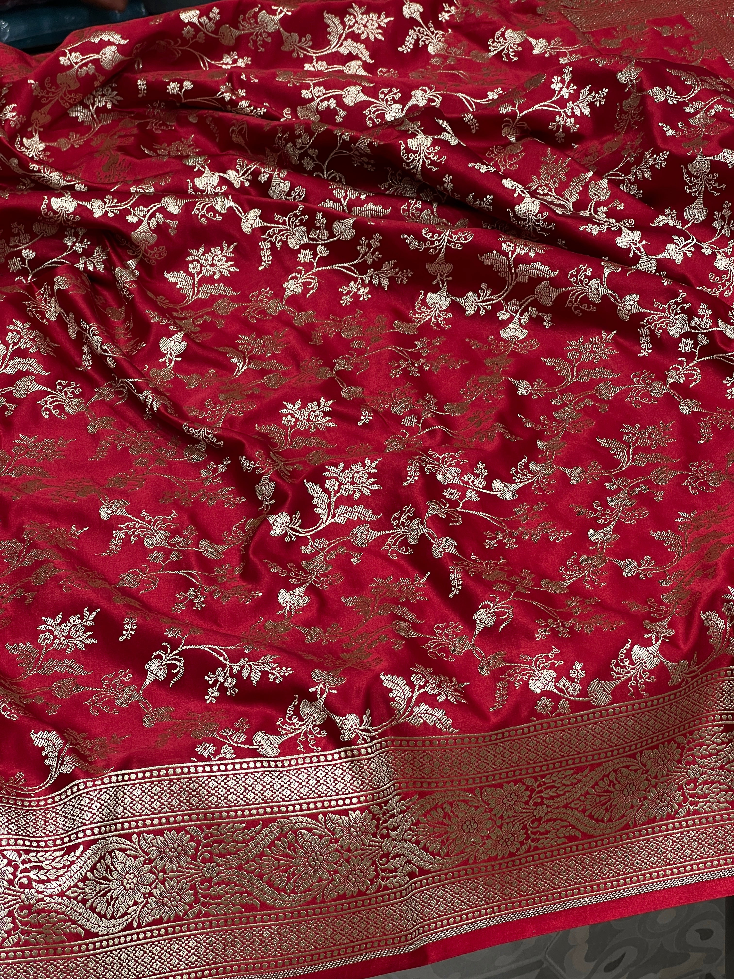 Maroon Banarasi Silk Bloom Border Saree