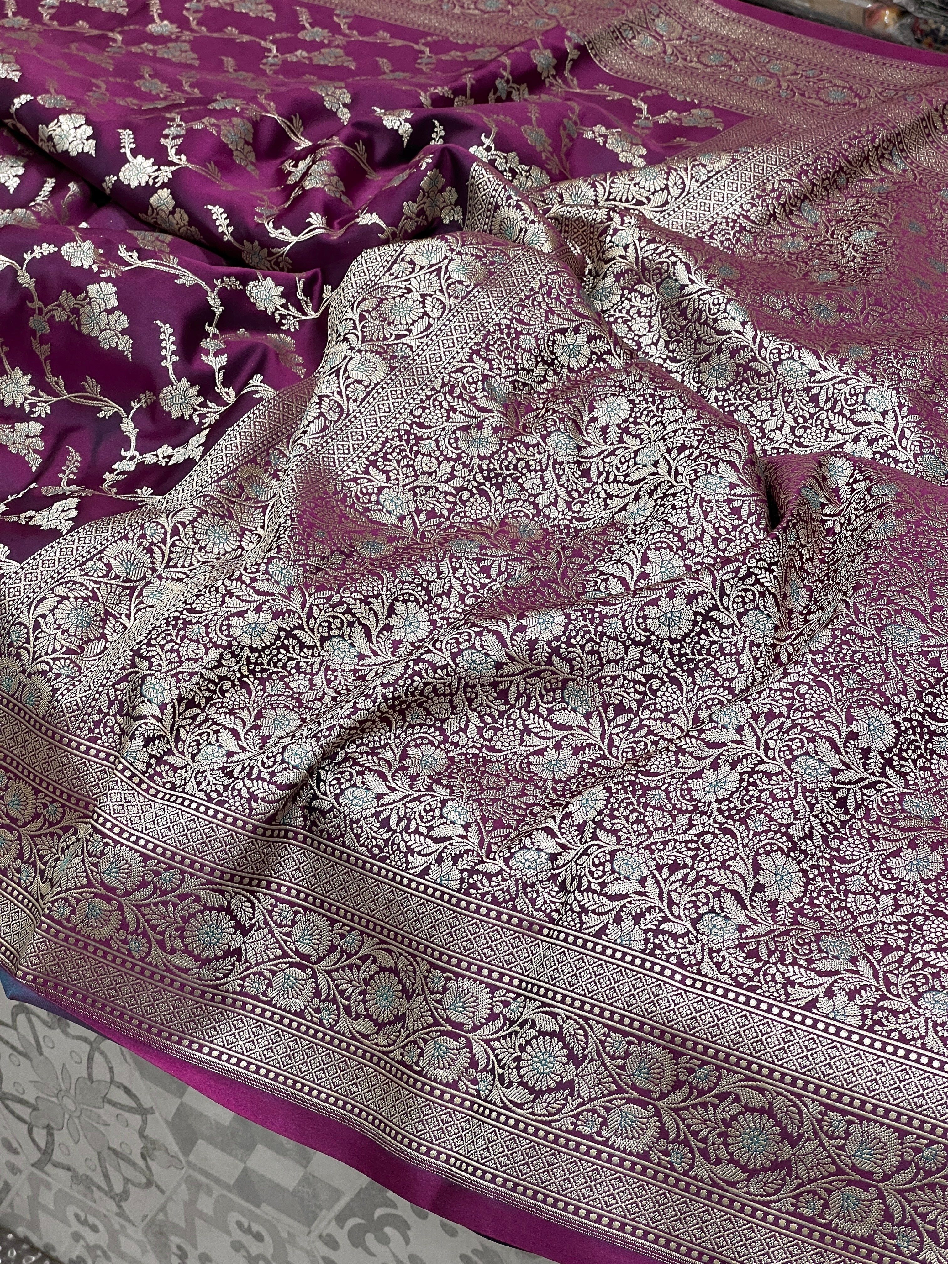 Purple Banarasi Jasmine Jaal Saree