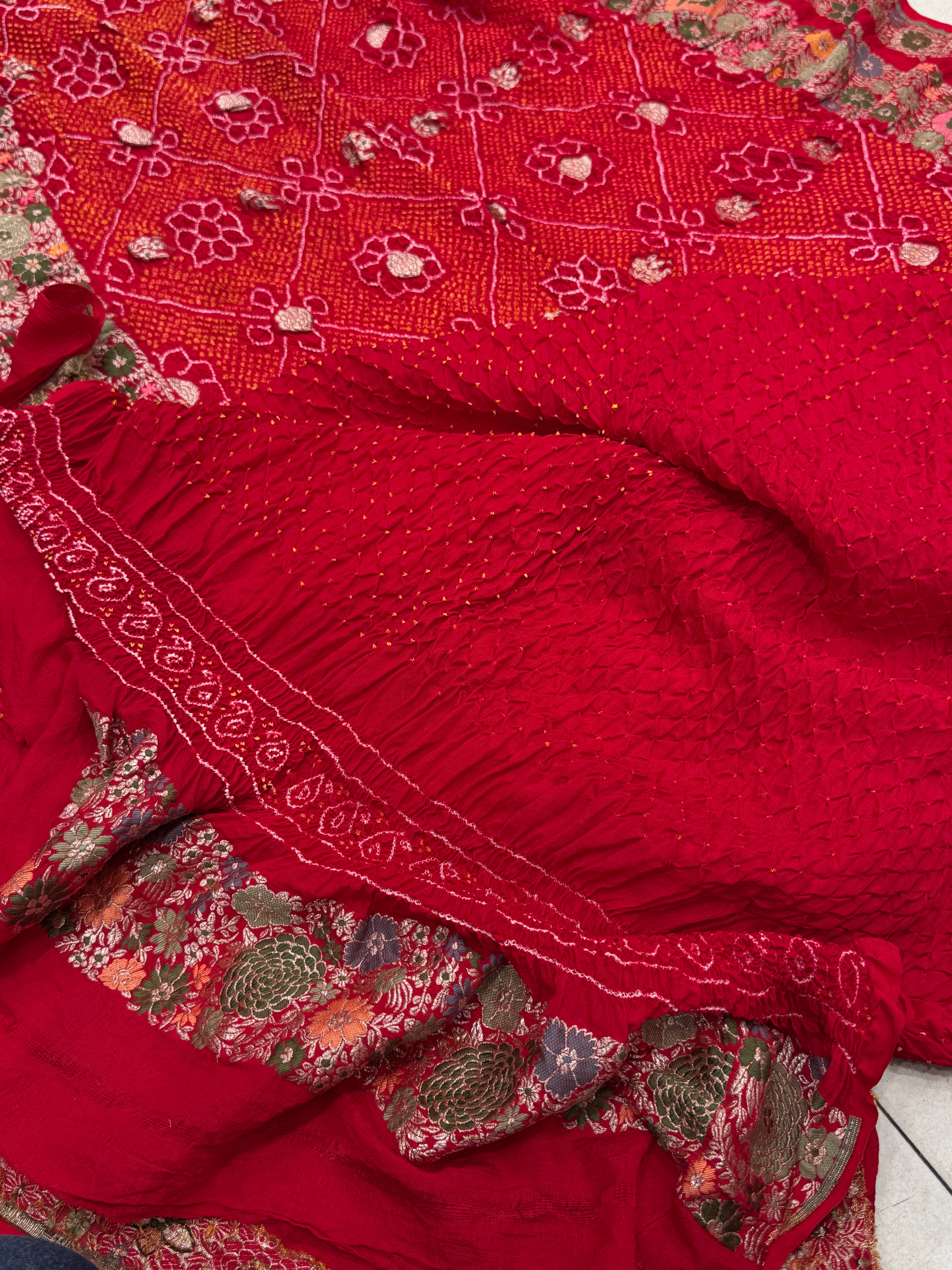 Red Meenakari Handloom Bandhej Bandhini Saree