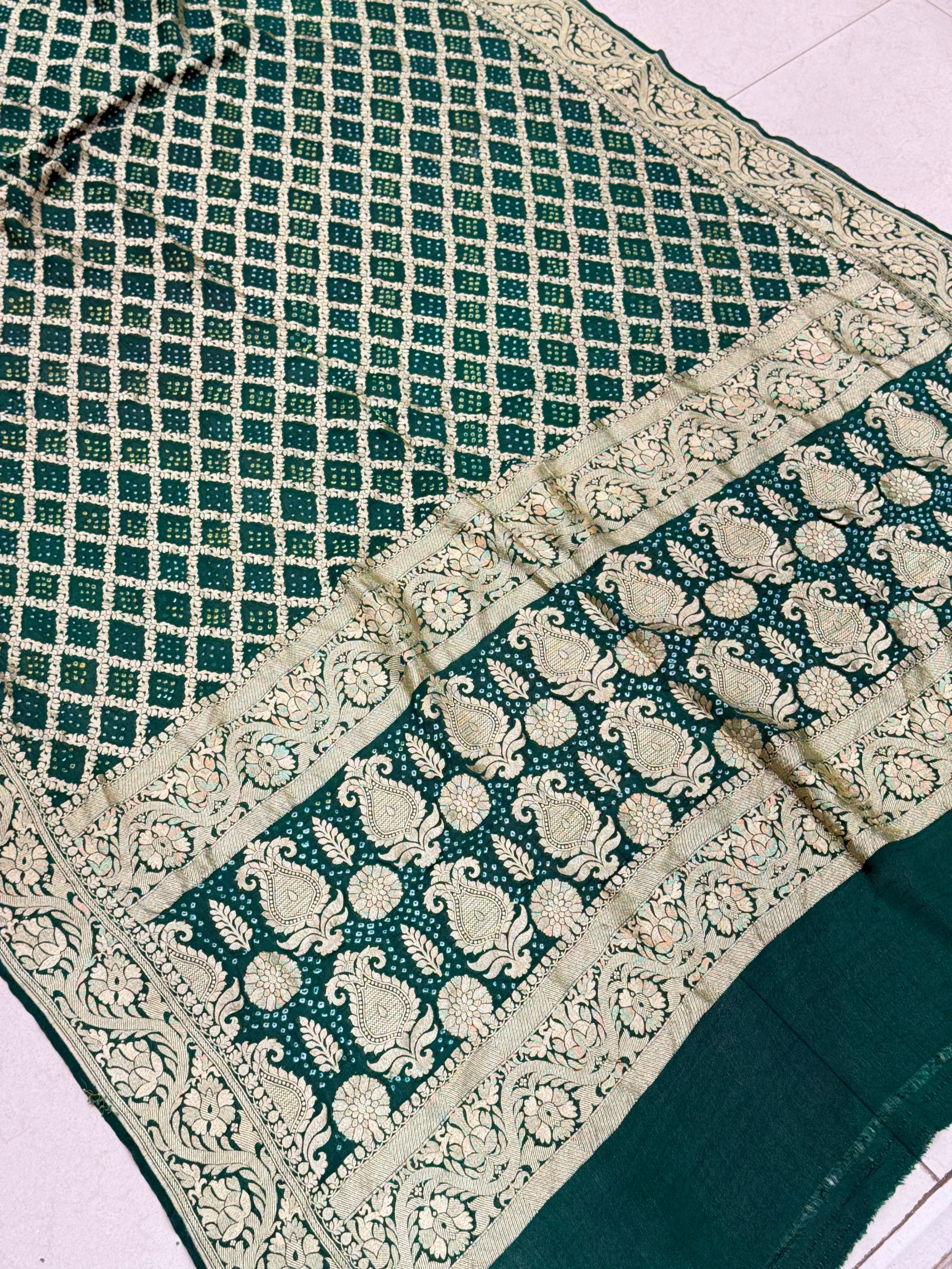Bottle Green Bandhej Bandhini Saree