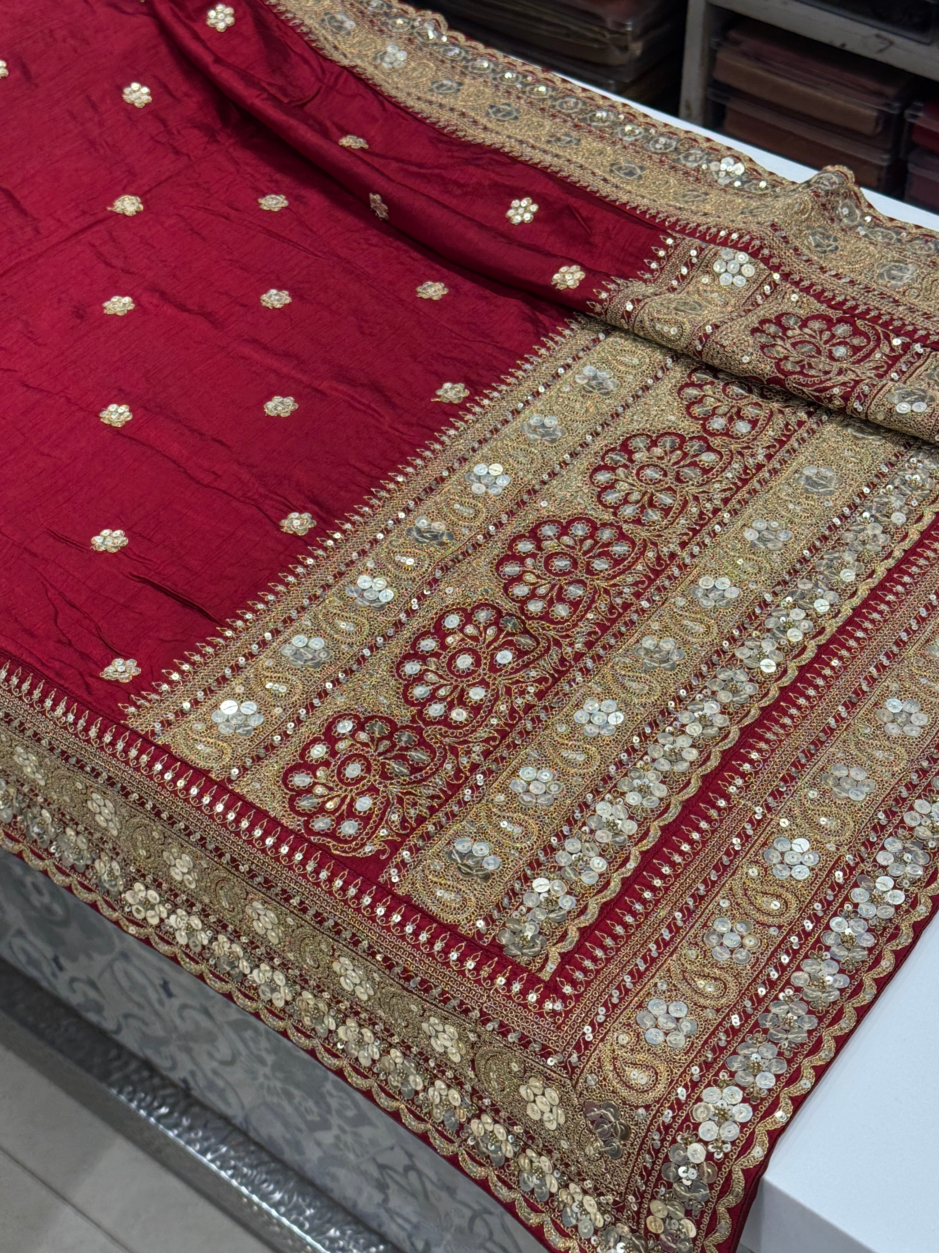 Maroon Sabyasachi Inspired Marodi Embroidery Pure Silk Saree jaal pallu Saree