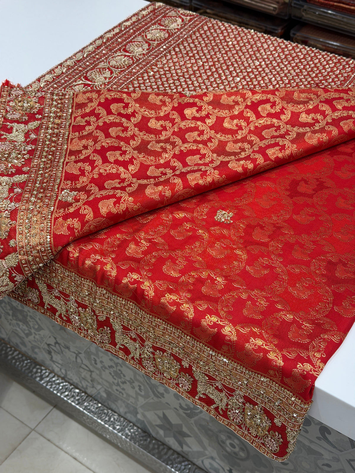 Red Kanjivaram Doli Edit Zardosi Hand Embroidery Saree