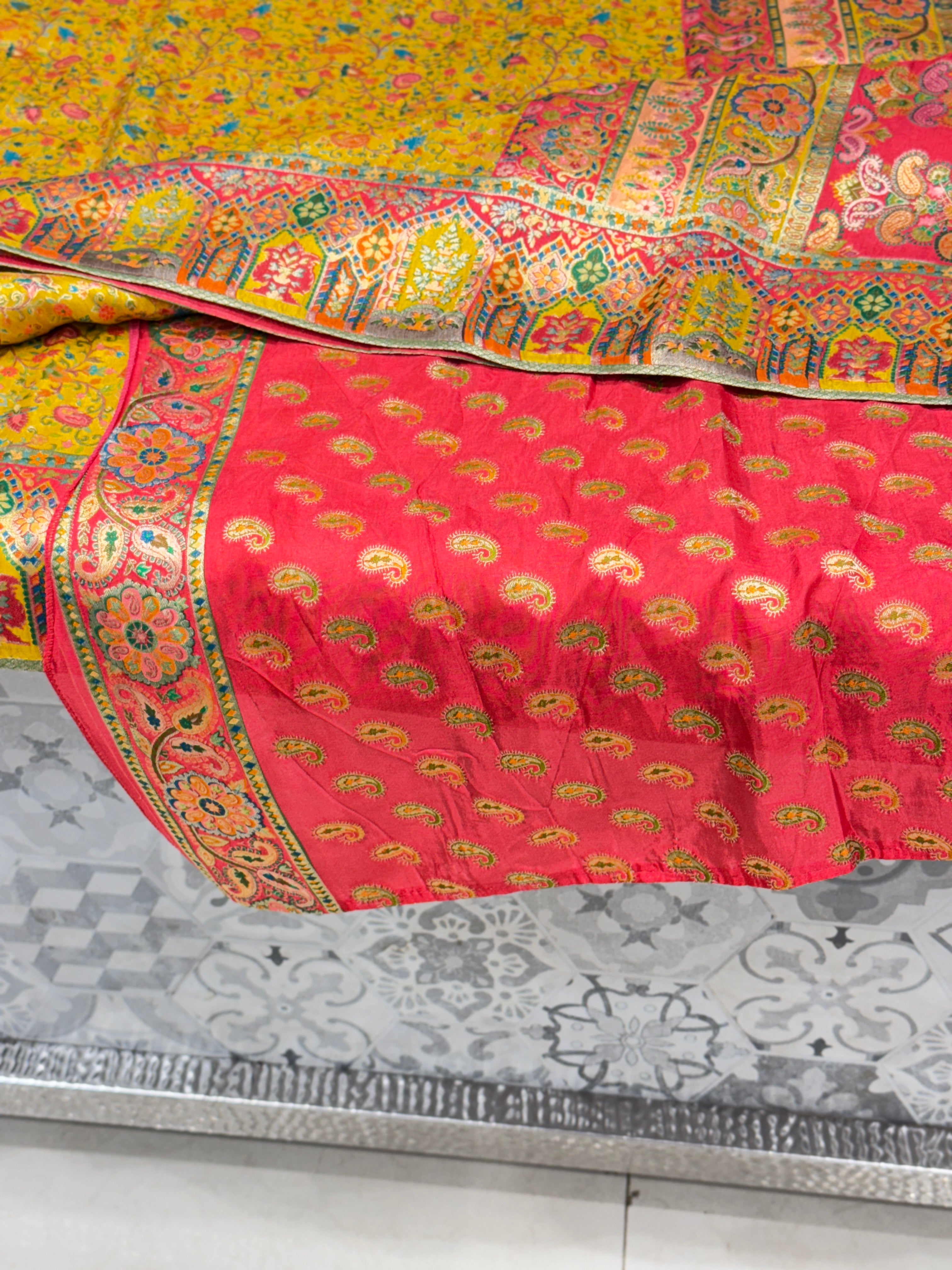 Yellow Floral Pashmina Style Silk Saree