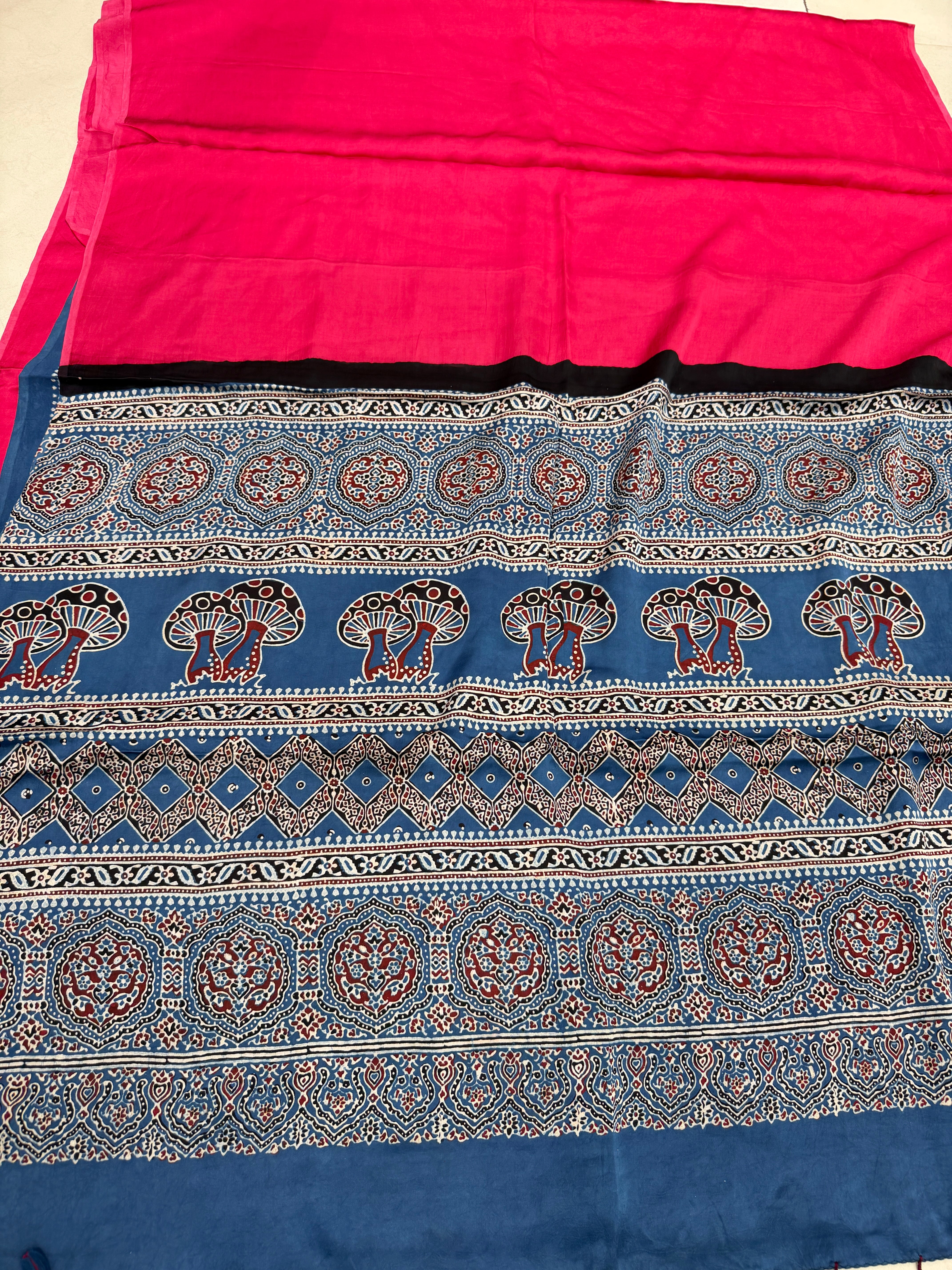 Rani Gala Ajrakh Block Print Hand Pure Gajji Silk Saree