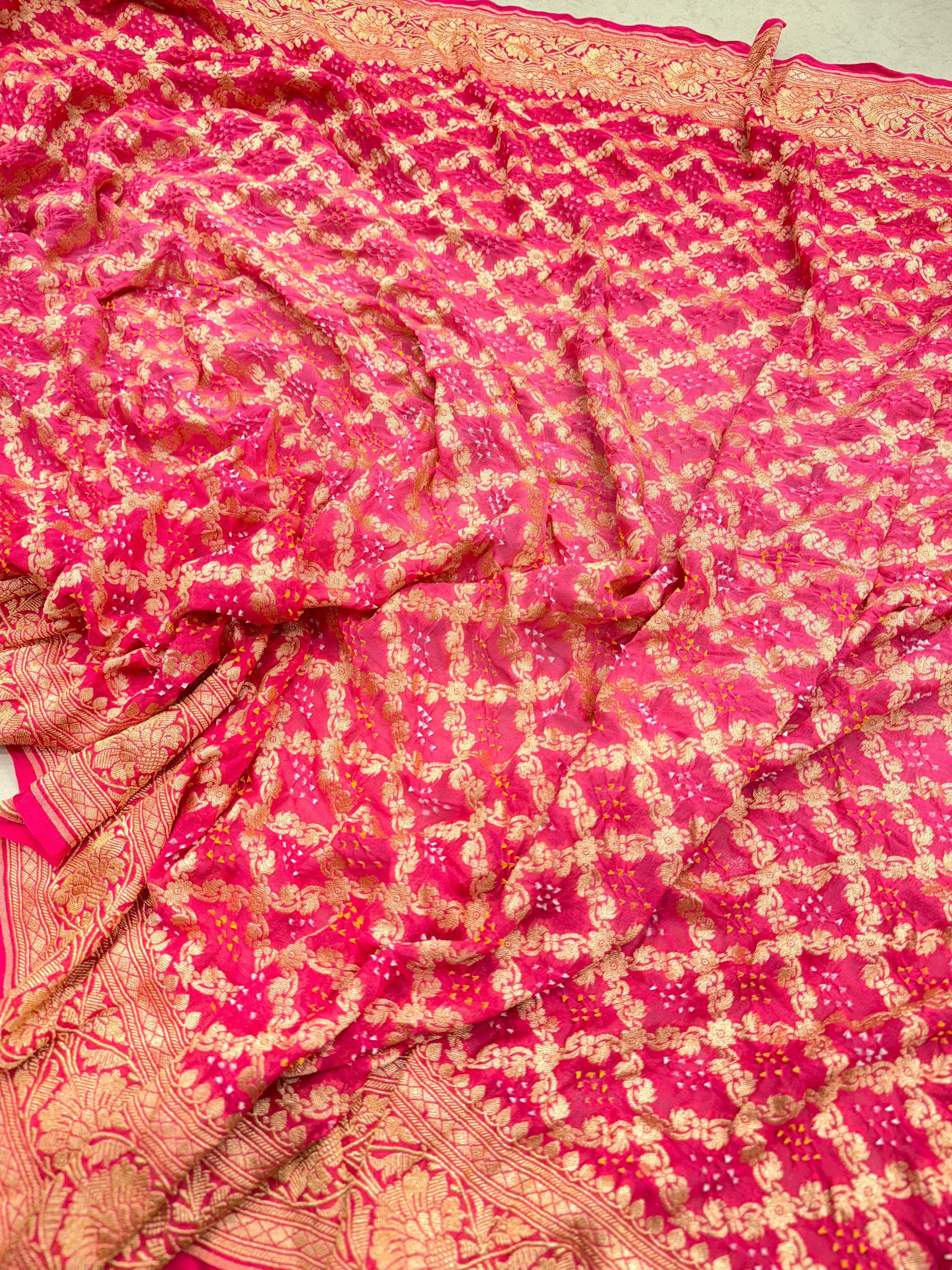 Shaded Pink Peach Bandhej Bandhini Saree