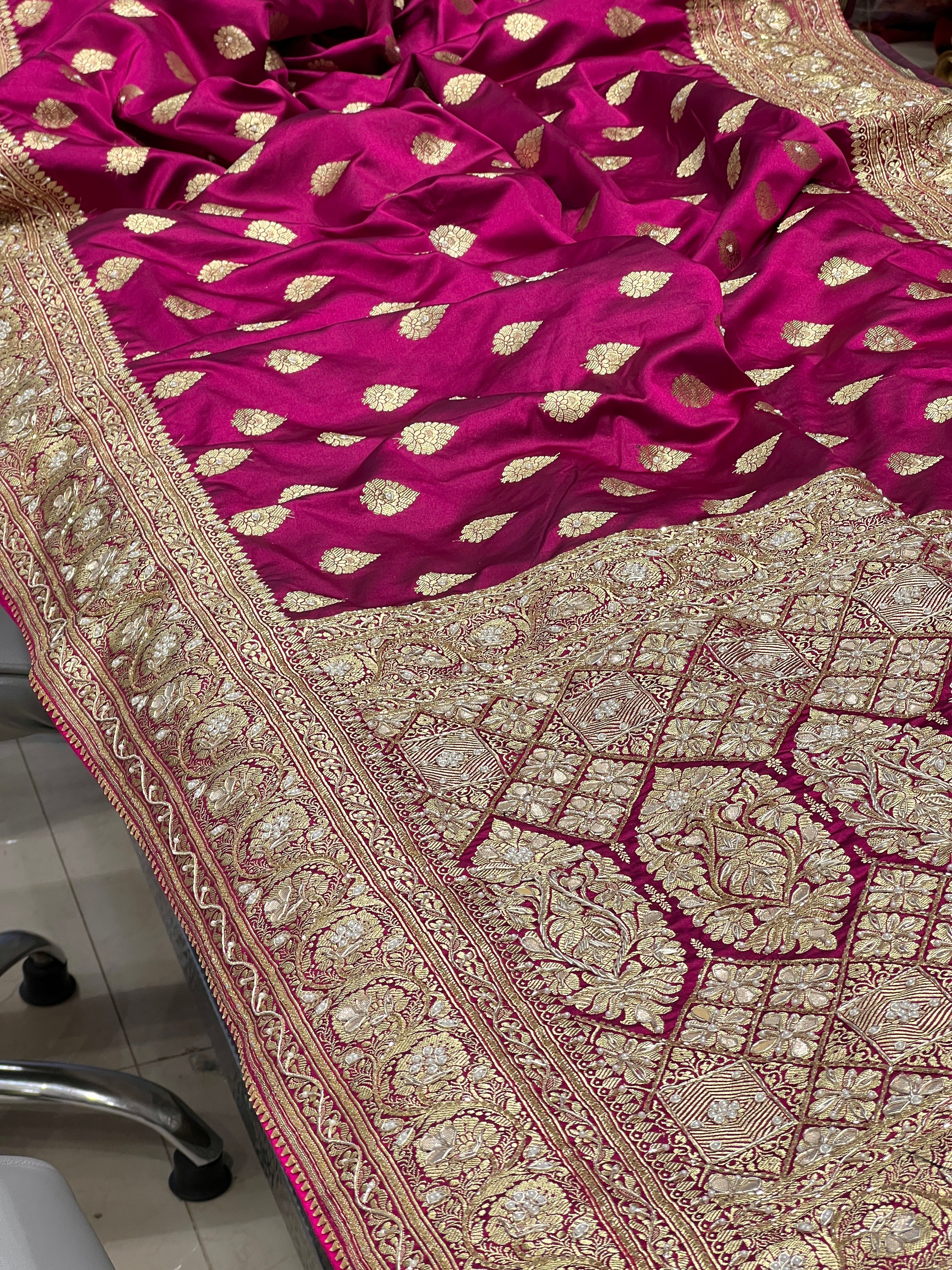 Wine Banarasi Silk Butti Hand Embroidery Saree