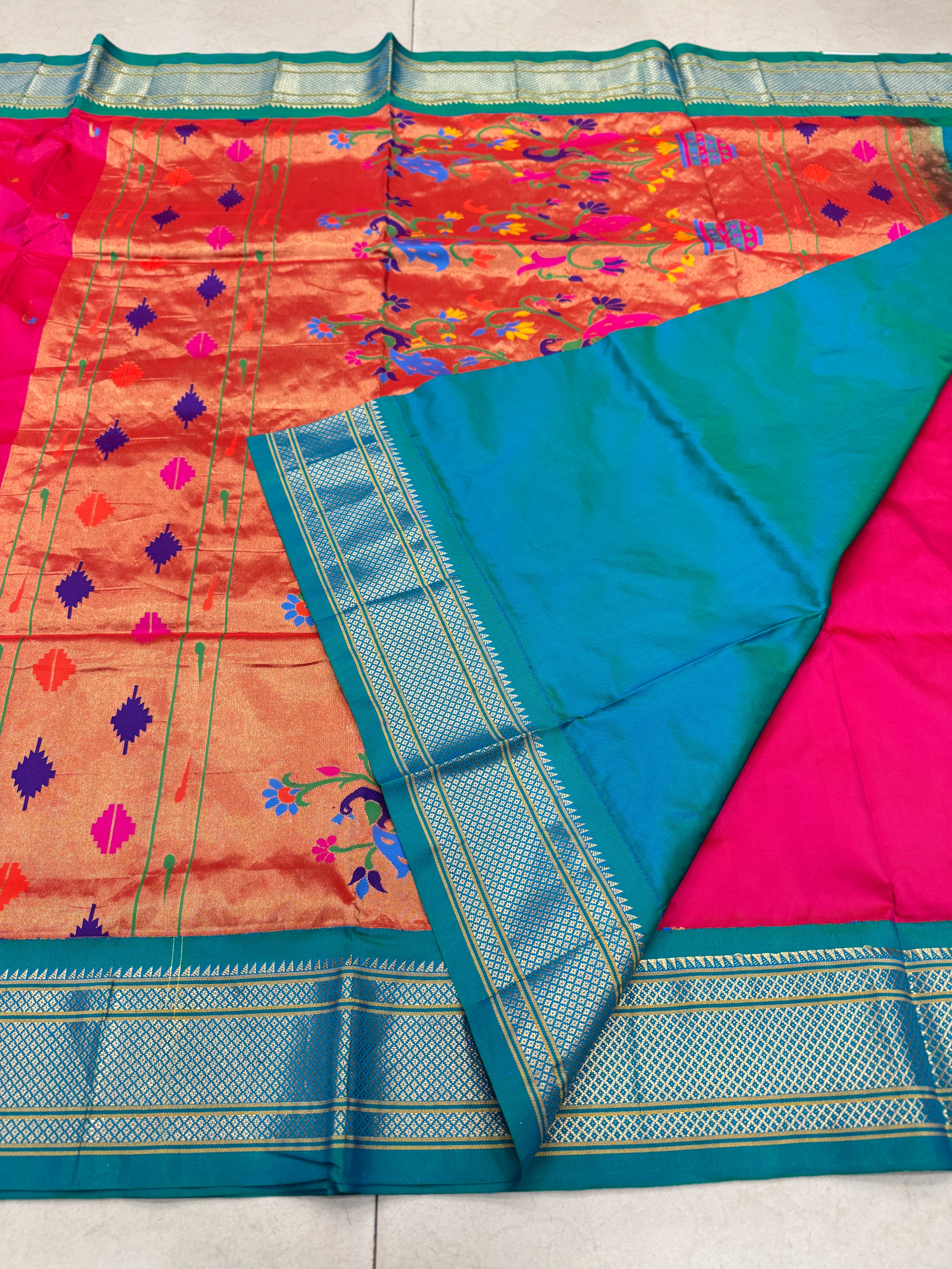 Rani Muniya Butti Pure Silk Paithani Saree