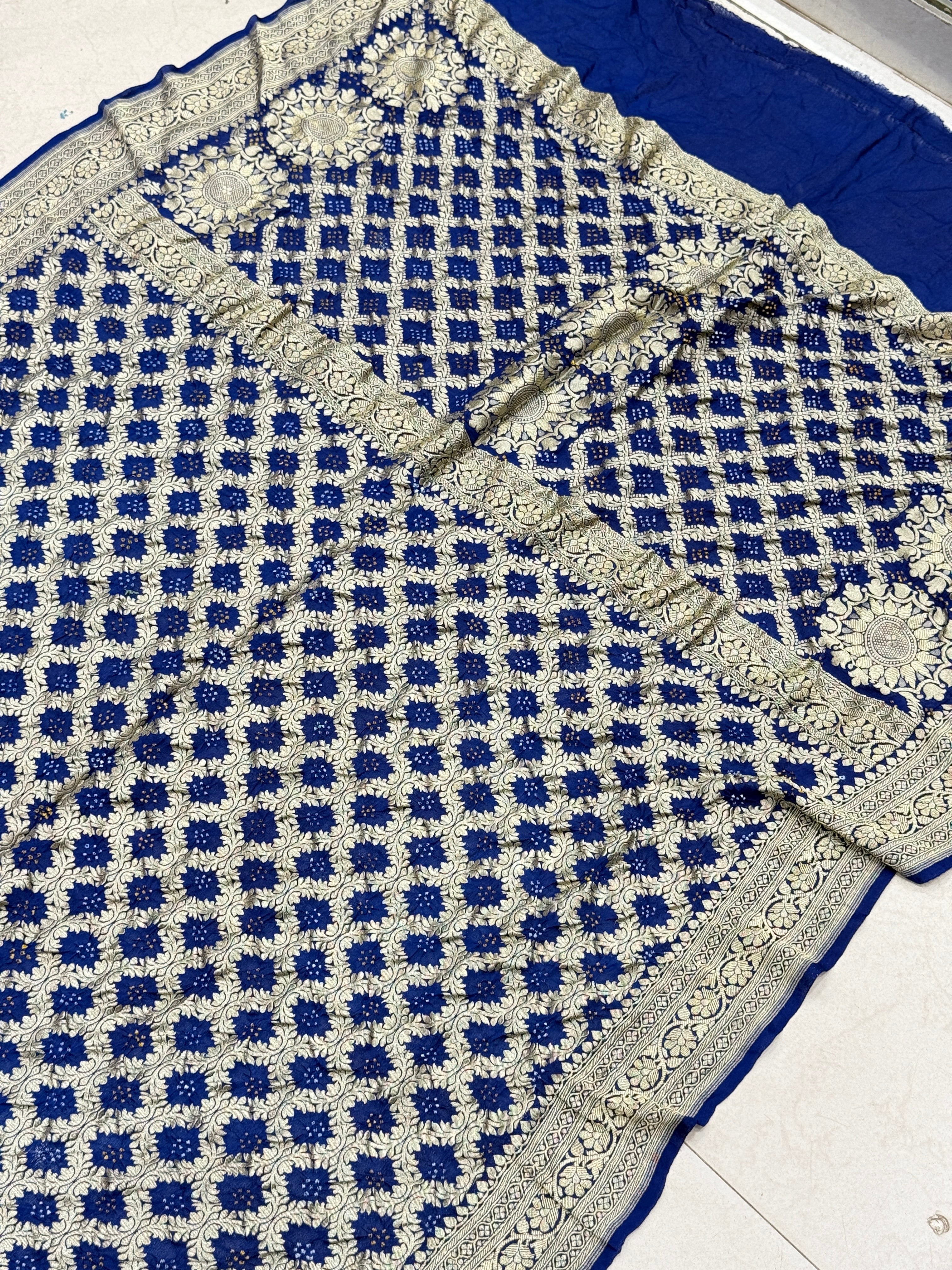 Royal Blue Bandhej Bandhini Saree