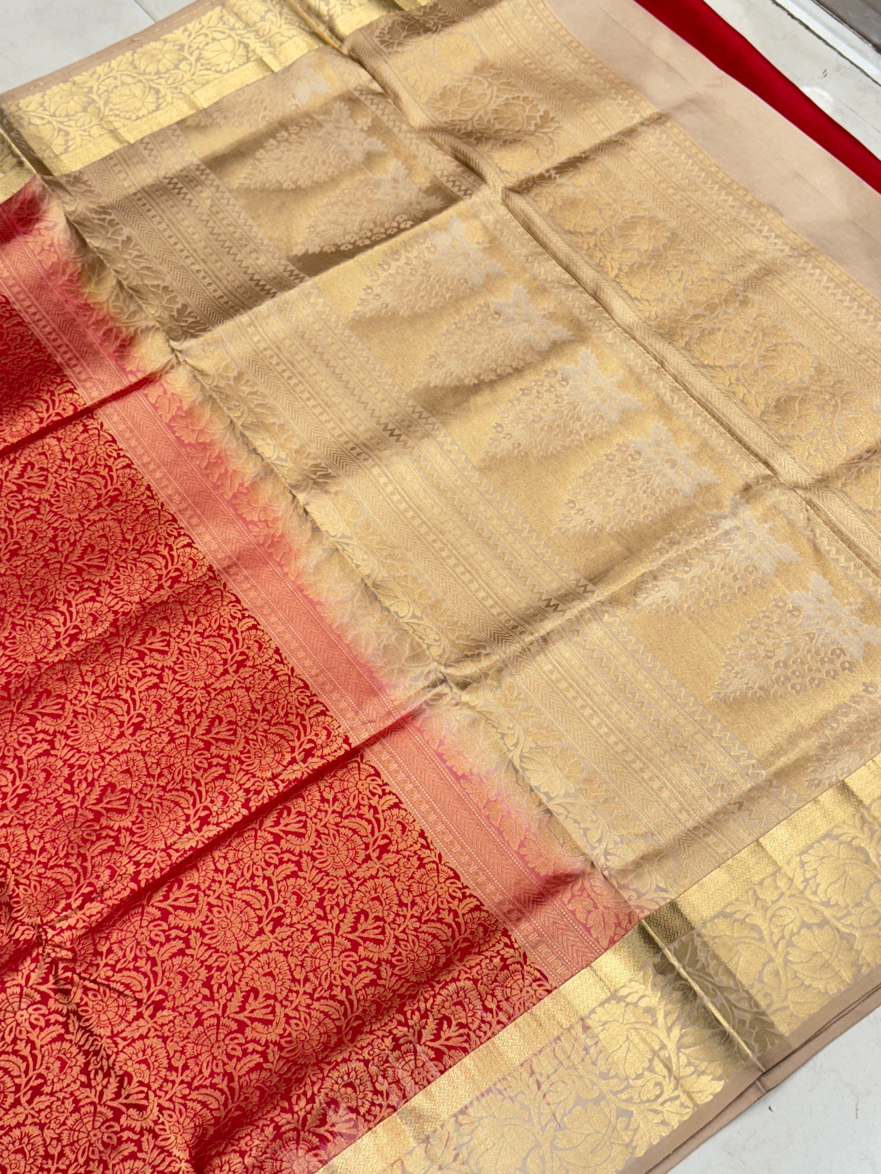Red Beige Pallu Handloom Kanchipuram Pure Silk Saree