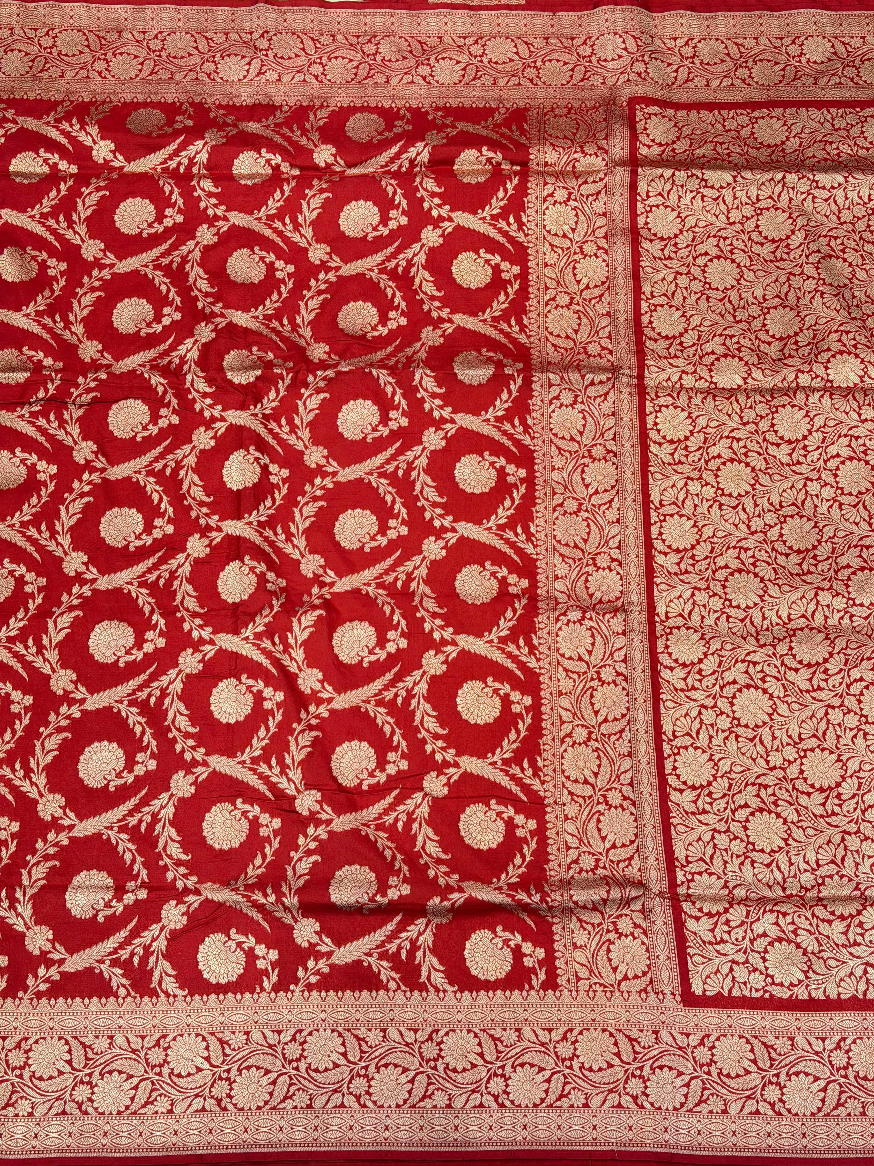 Red Jaal Weaved Banarasi Handloom Katan Silk Saree