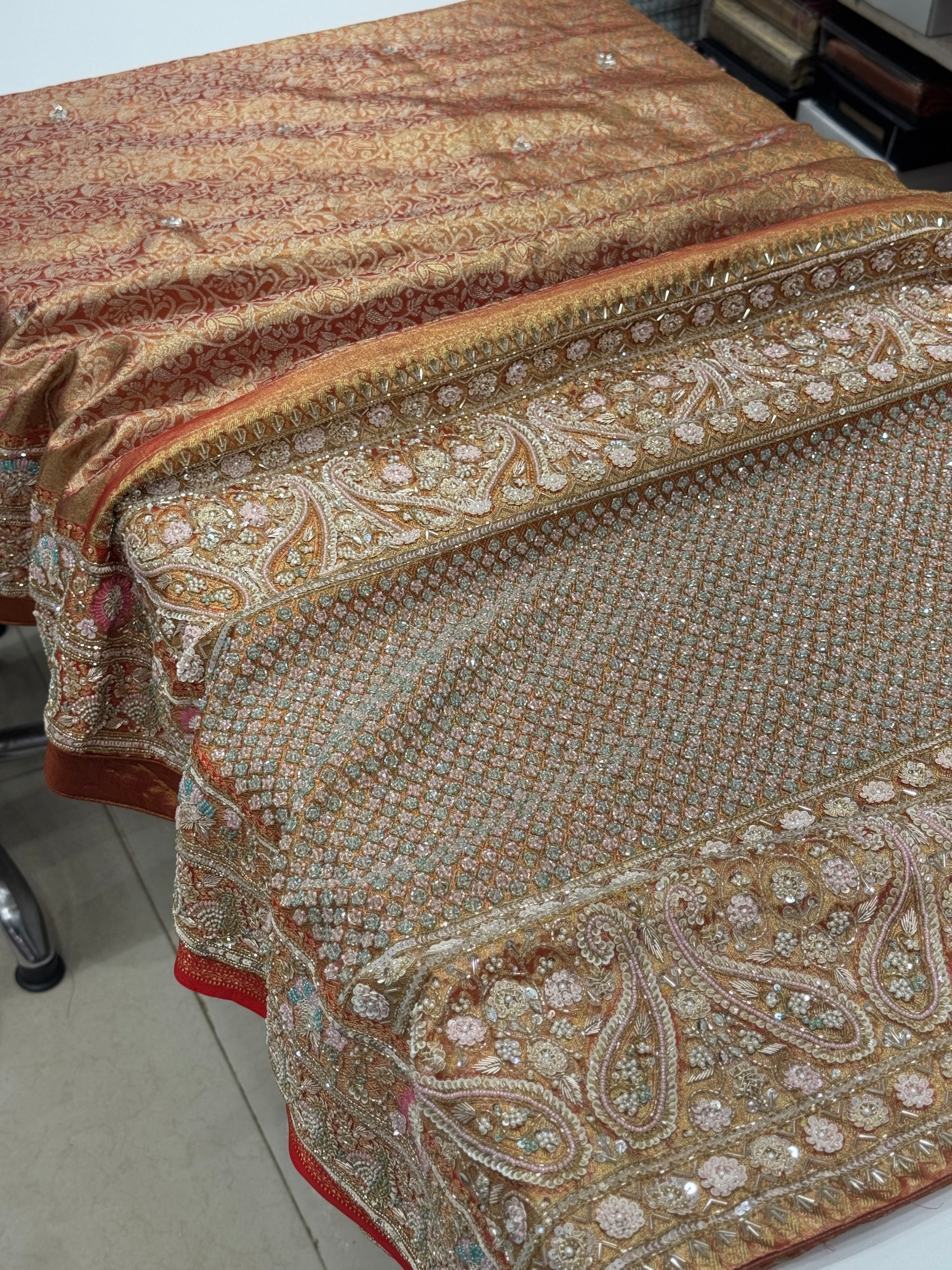 Red Tissue Kanjivaram Hand Embroidery Saree
