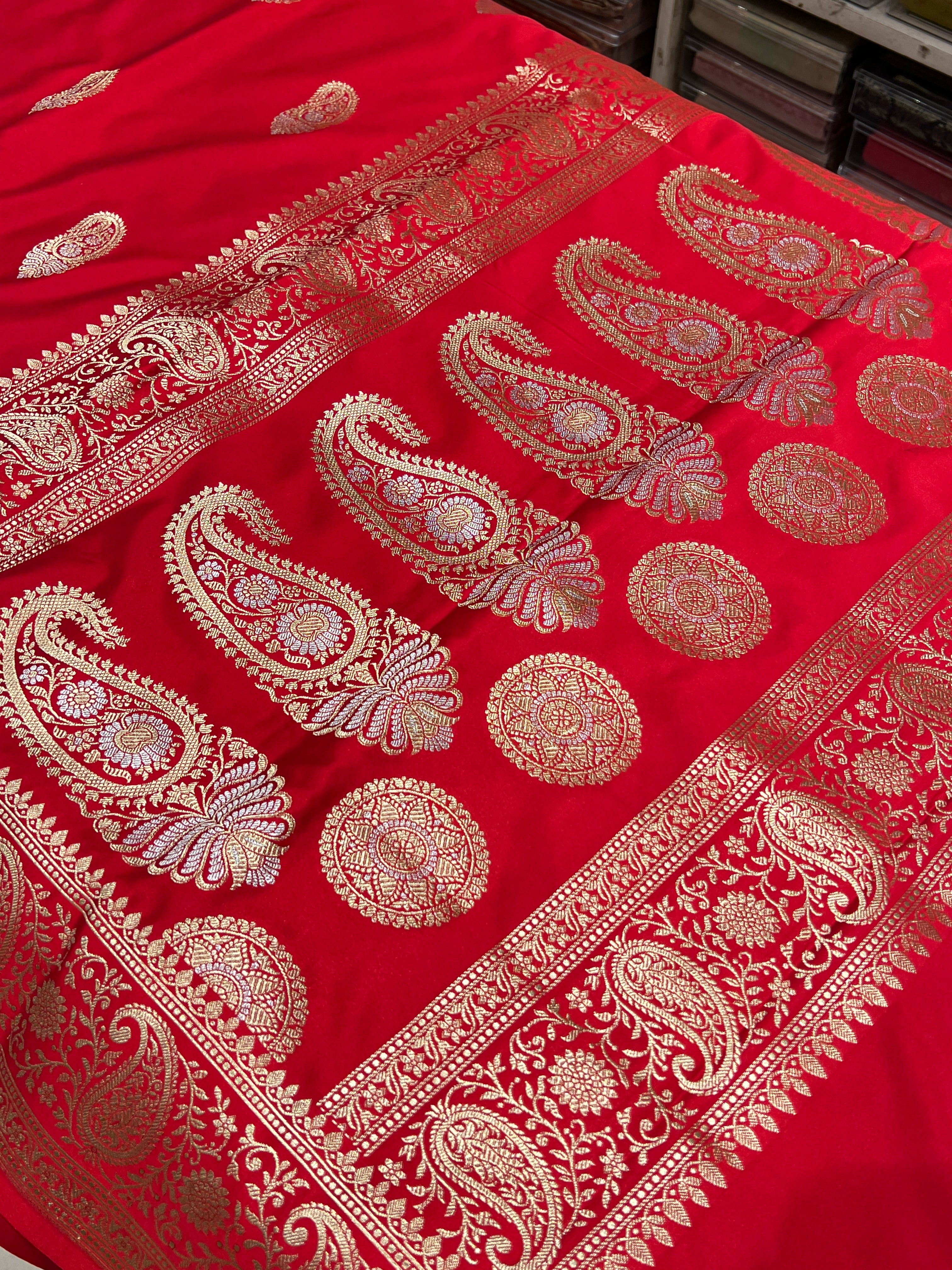 Red Banarasi Silk Keri Butti Saree