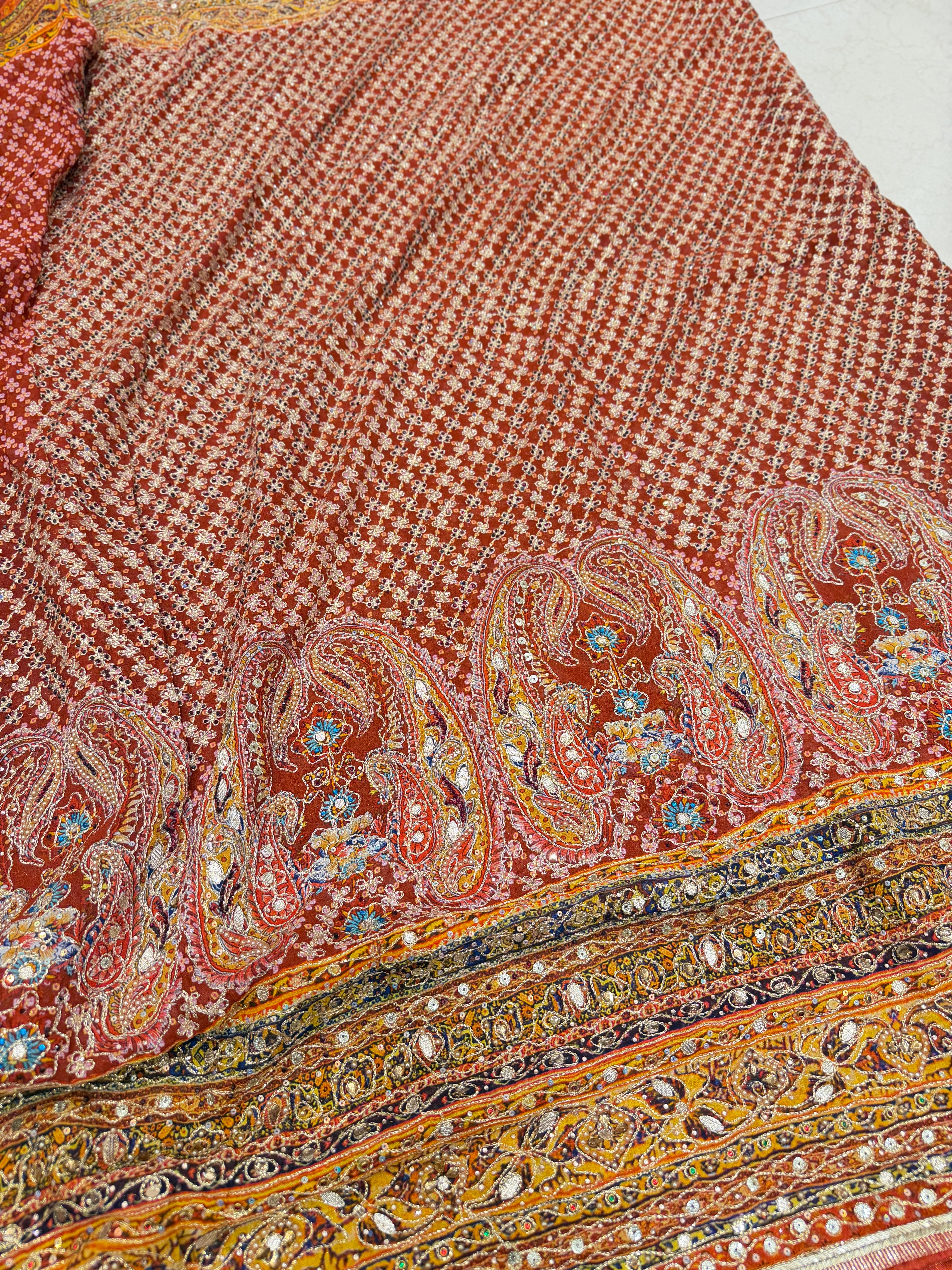 Mustard Yellow TT inspired Banarasi Crepe Hand Embroidery Saree