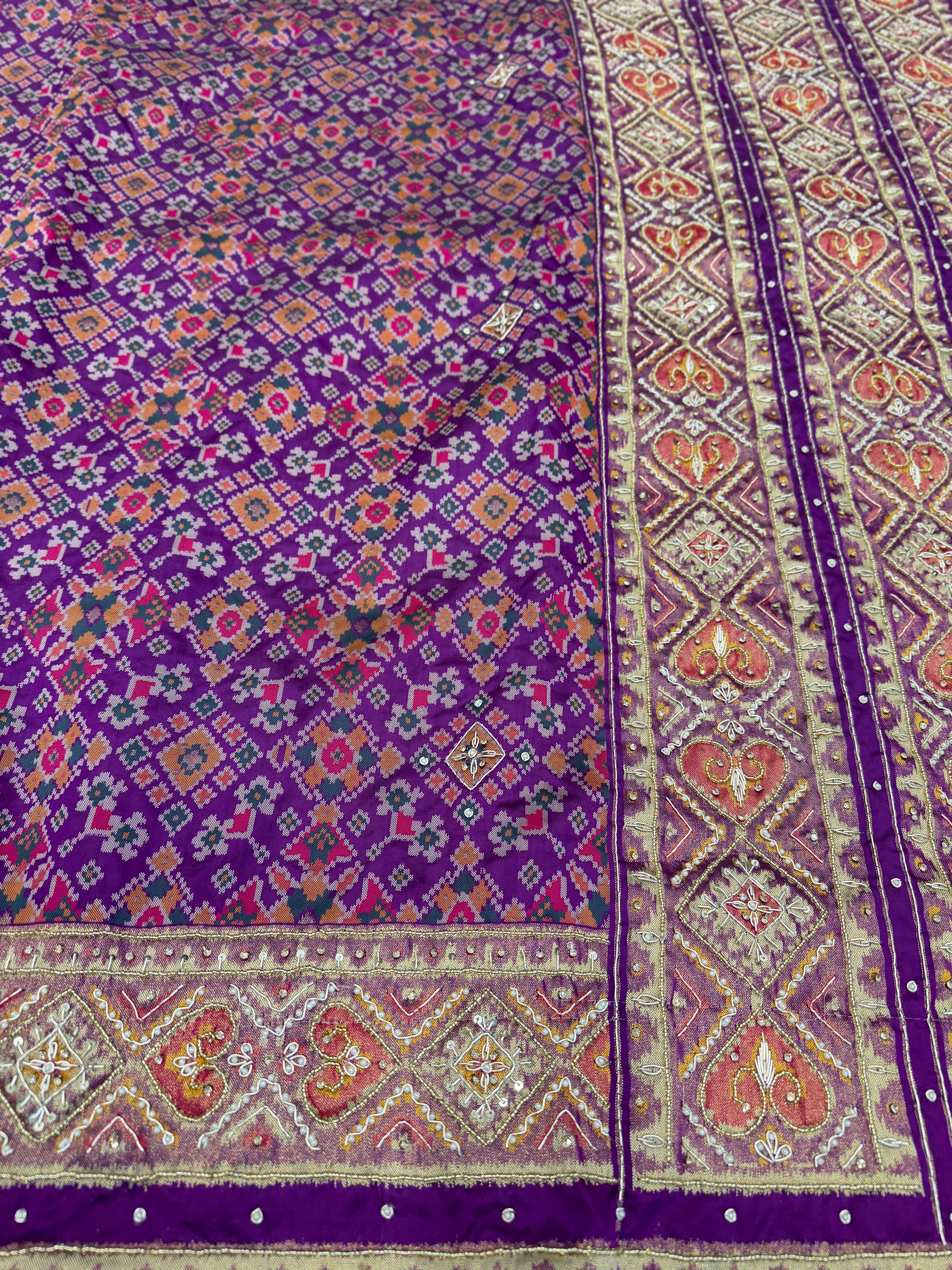Violet Manek Chowk Hand Embroidery Patola Saree