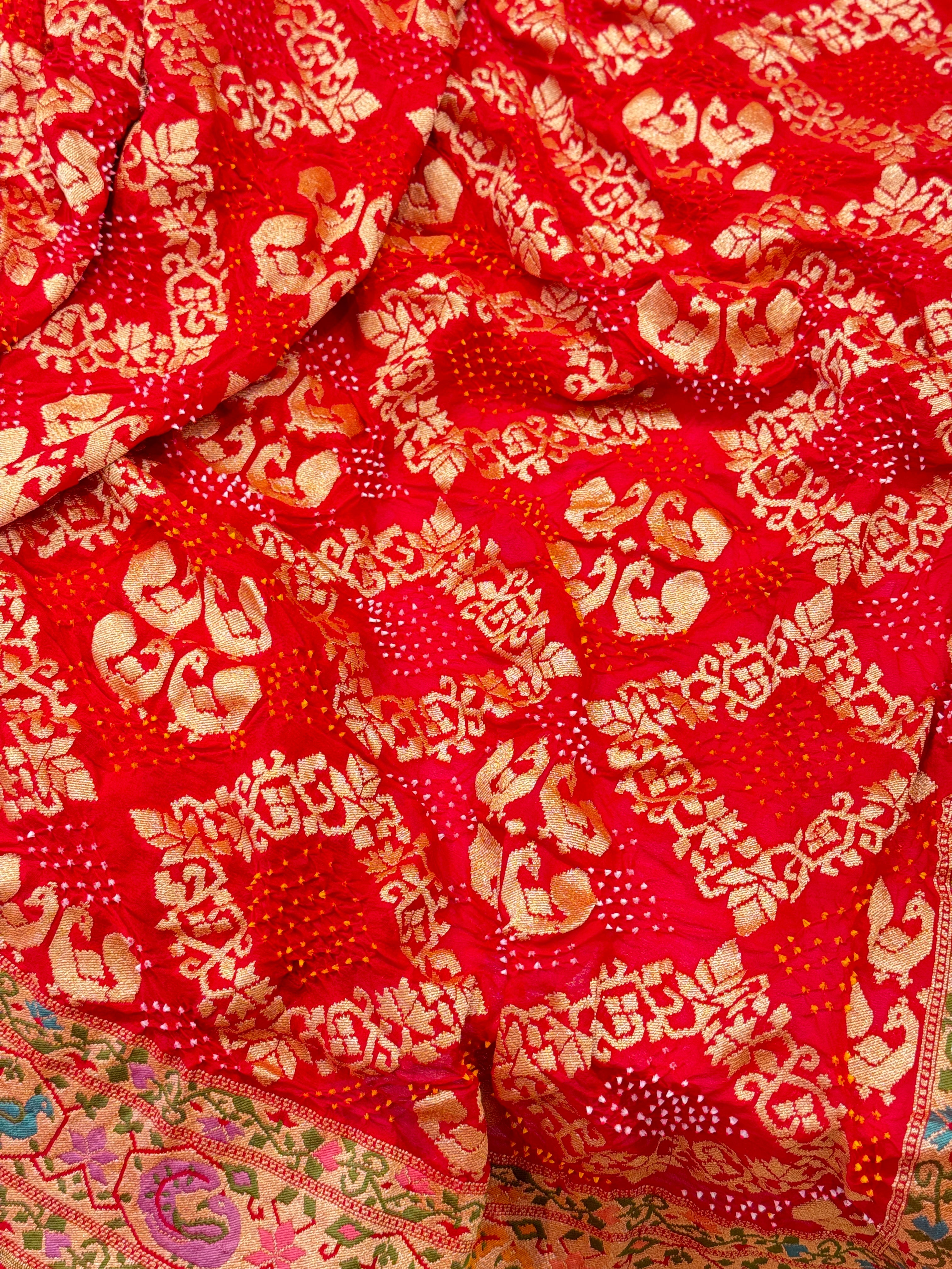 Red Luxury Bandhej Meenakari Saree