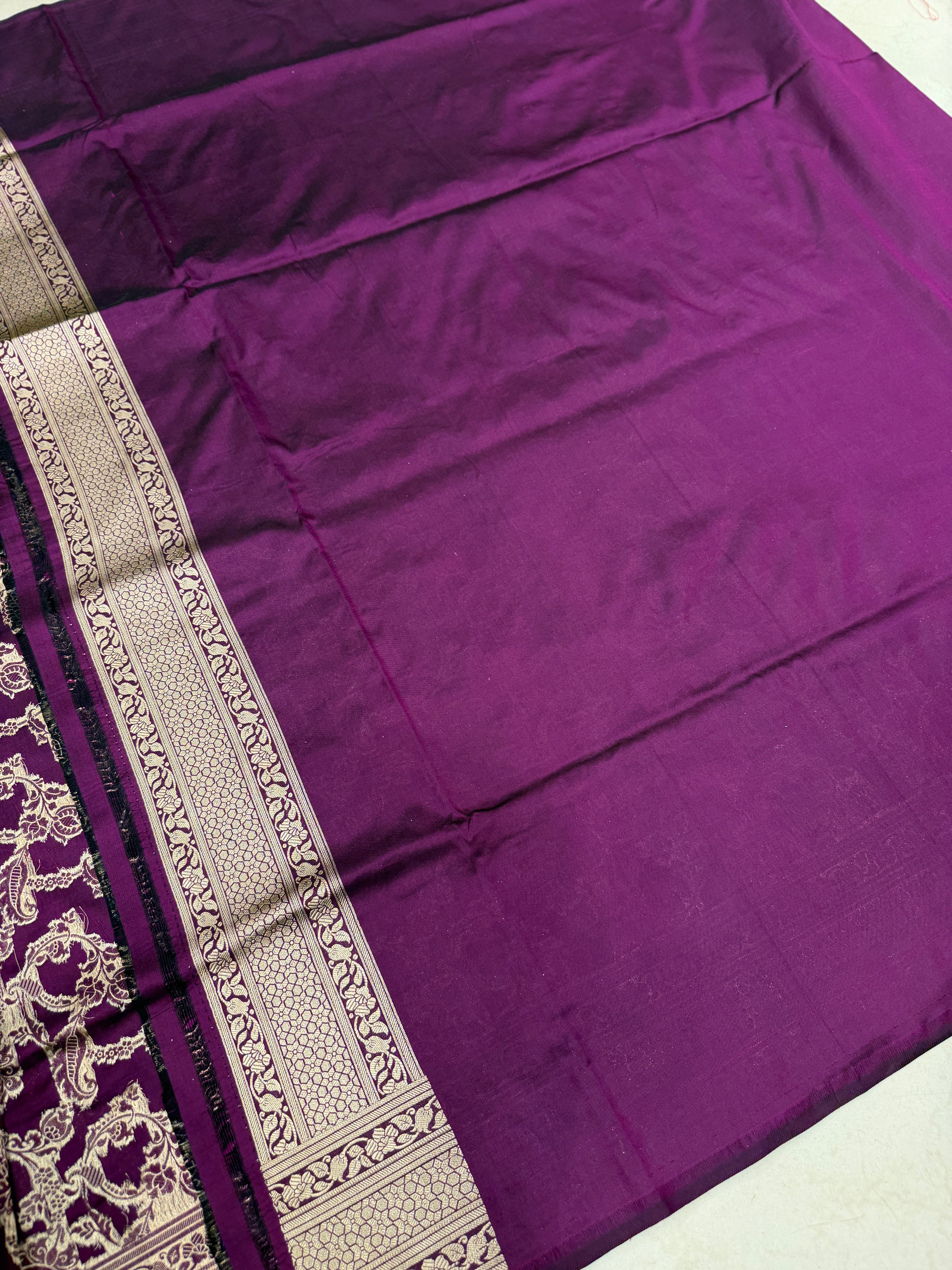 Violet Crown Jaal Handloom Banarasi Katan Silk Saree