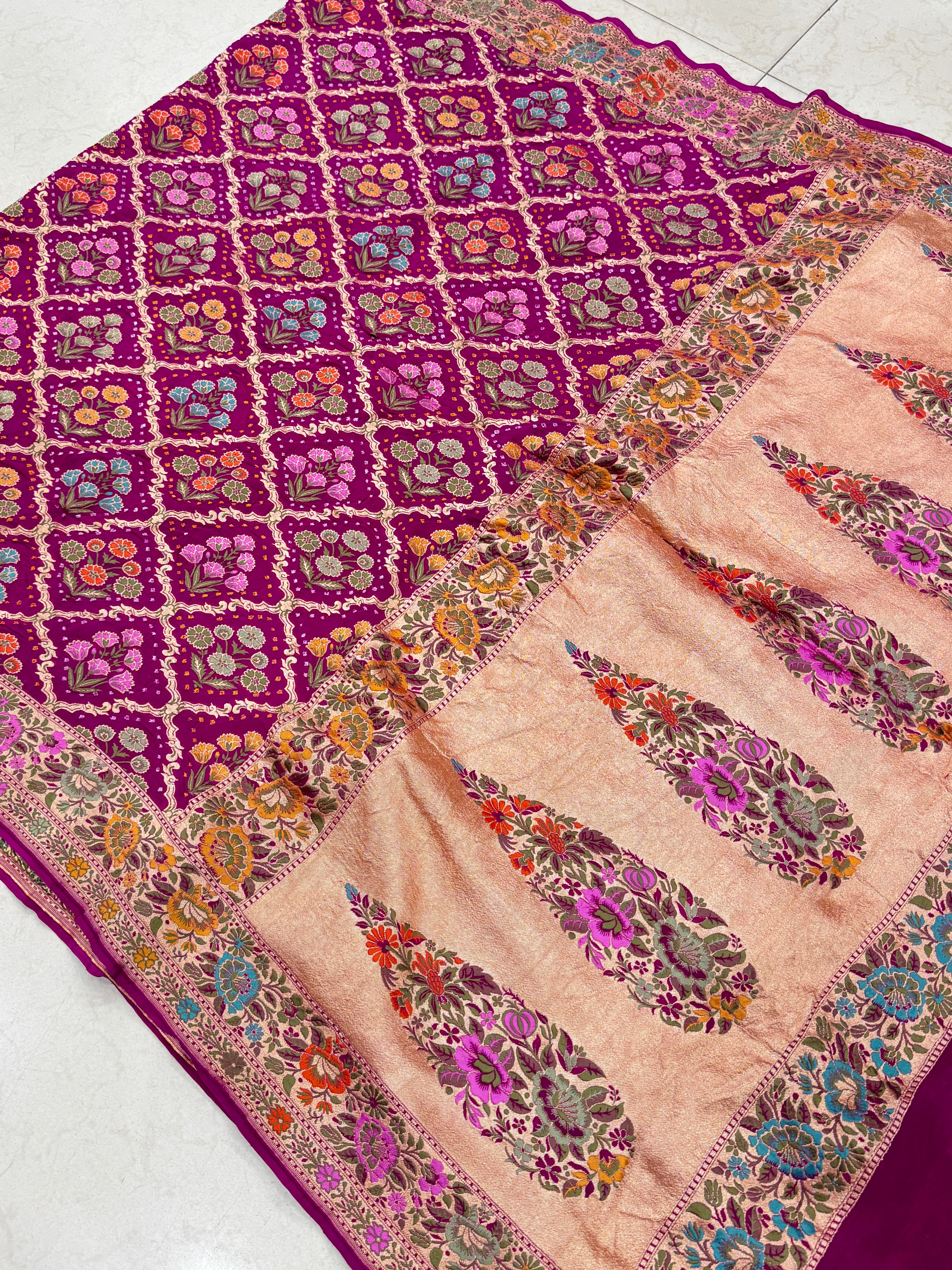 Garnet Meenakari Bandhej Saree