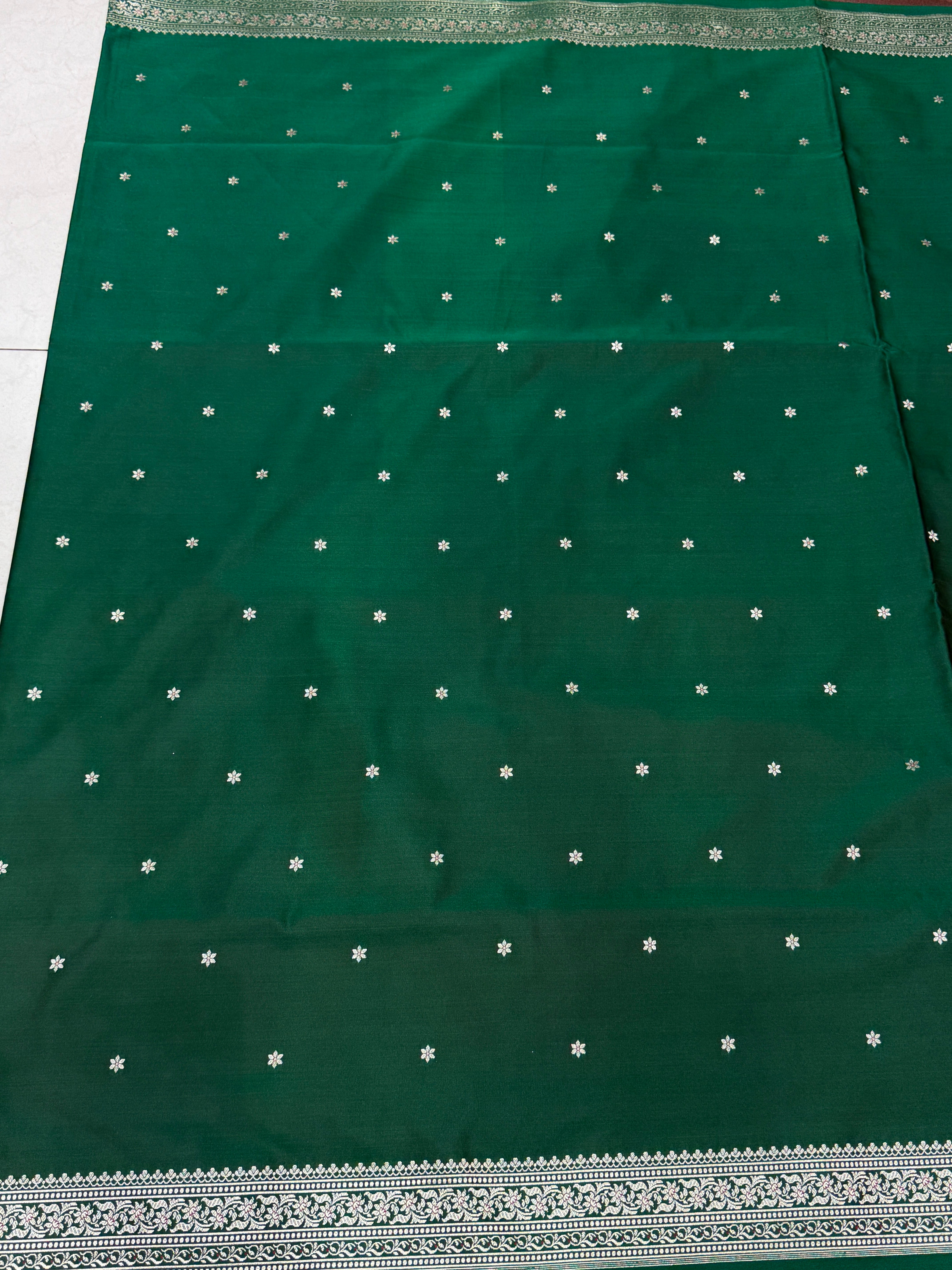 Bottle Green Banarasi Silk Star Butti Saree