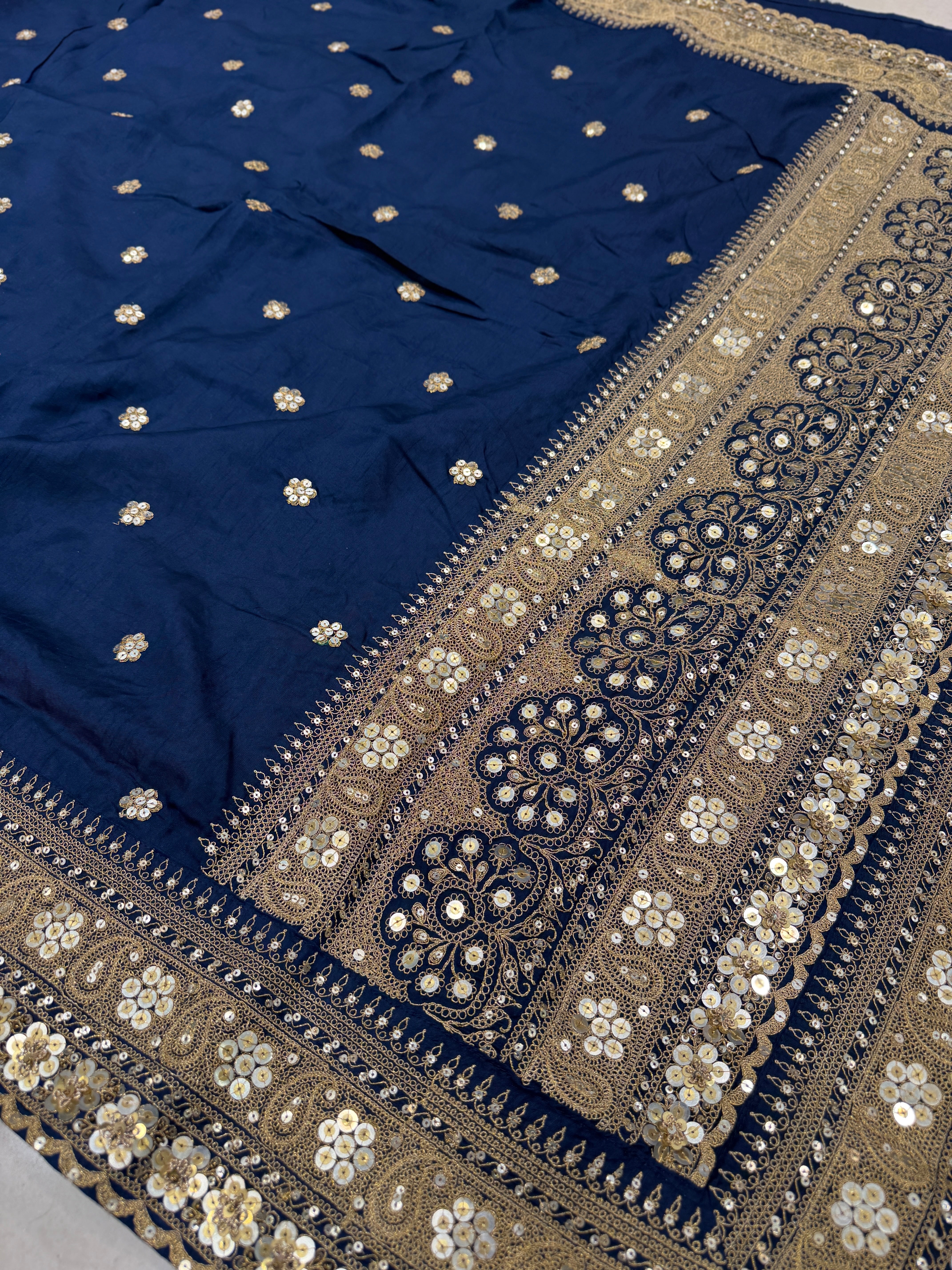 Blue Marodi Embroidery Pure Silk Saree