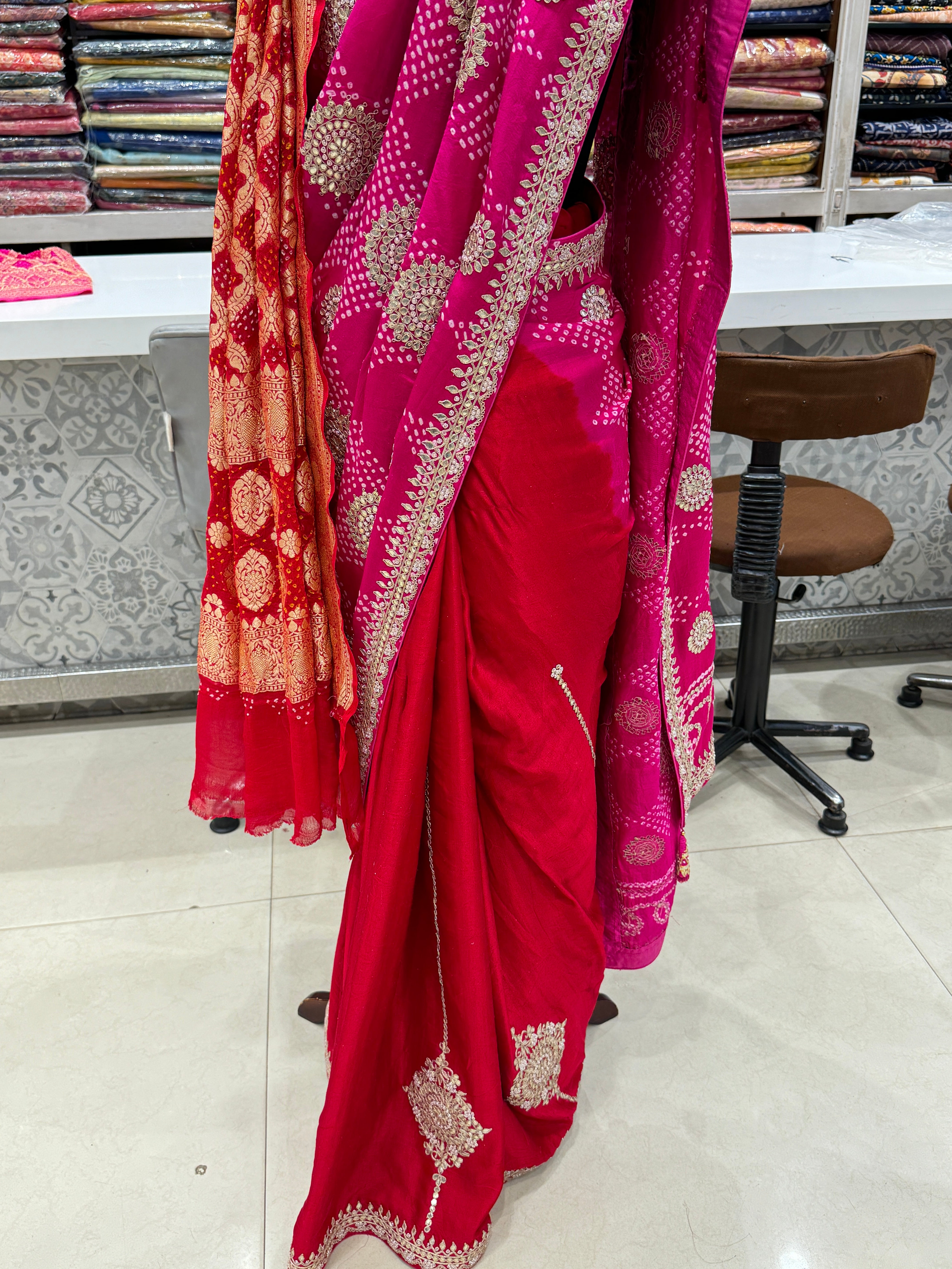 Gajji Silk Bandhej Gotapatti Saree