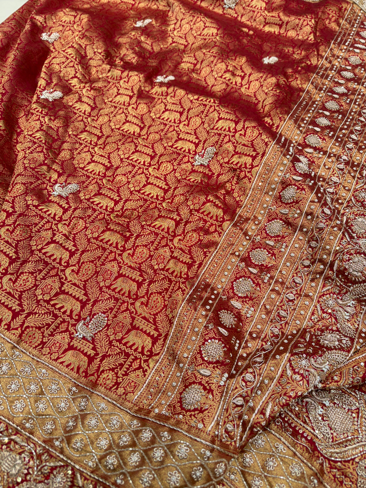 Maroon Kanjivaram Peacock Motifs Zardosi Hand Embroidery Saree