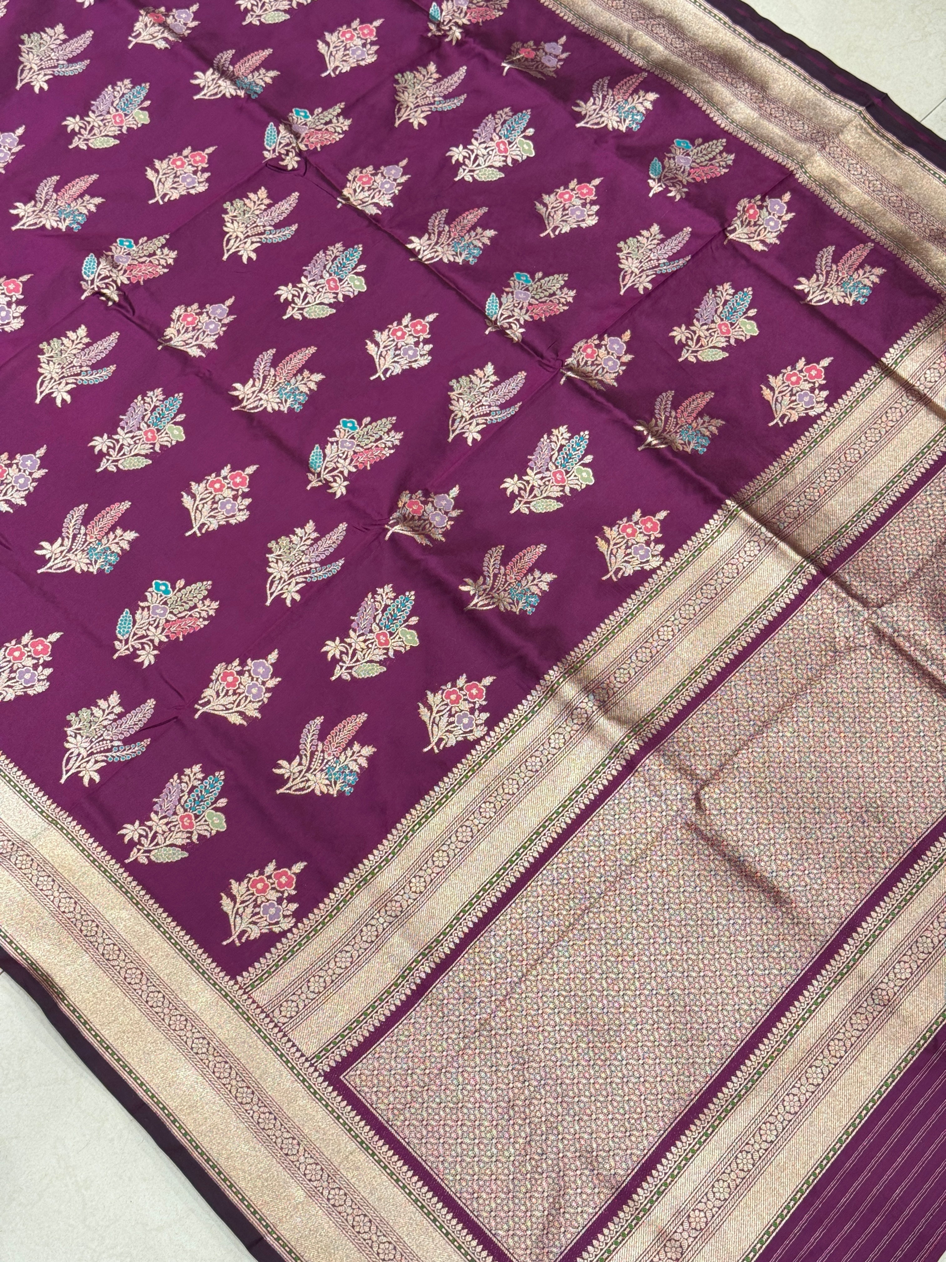 Purple Paisley Butta Banarasi Silk Saree