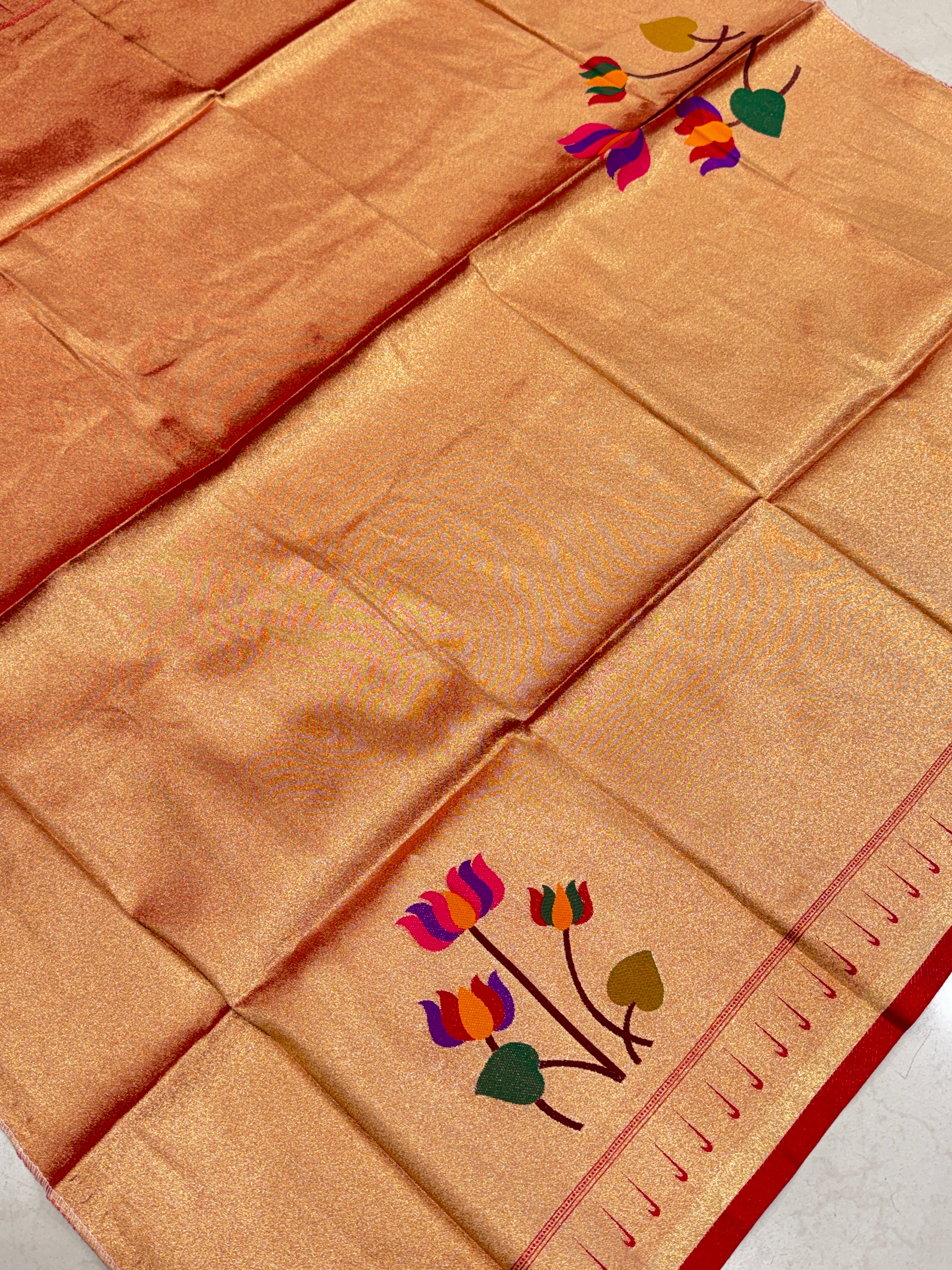 Lotus Motif Tissue Paithani Blouse Piece