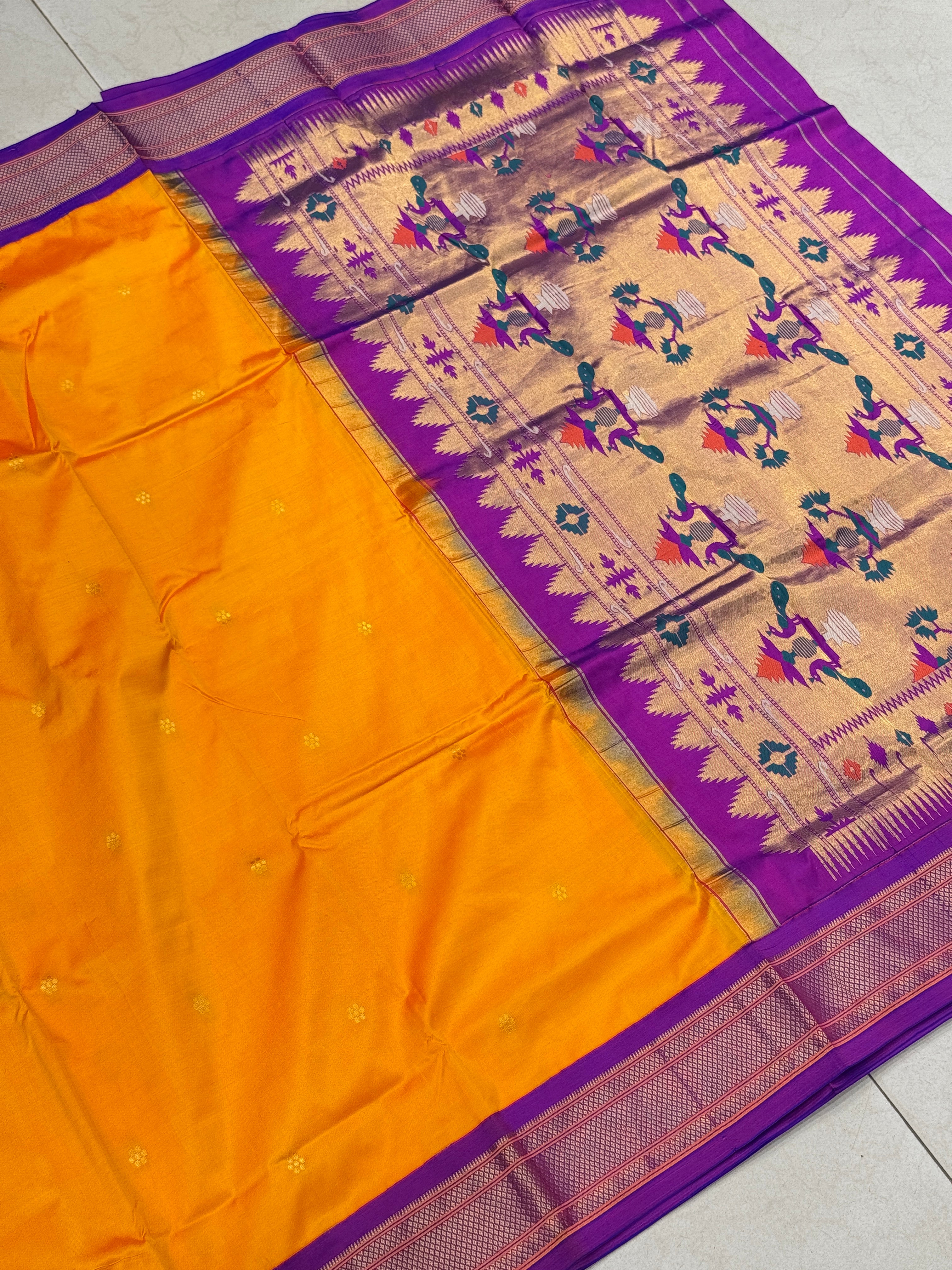 Yellow Violet Morbangdi Paithani Saree