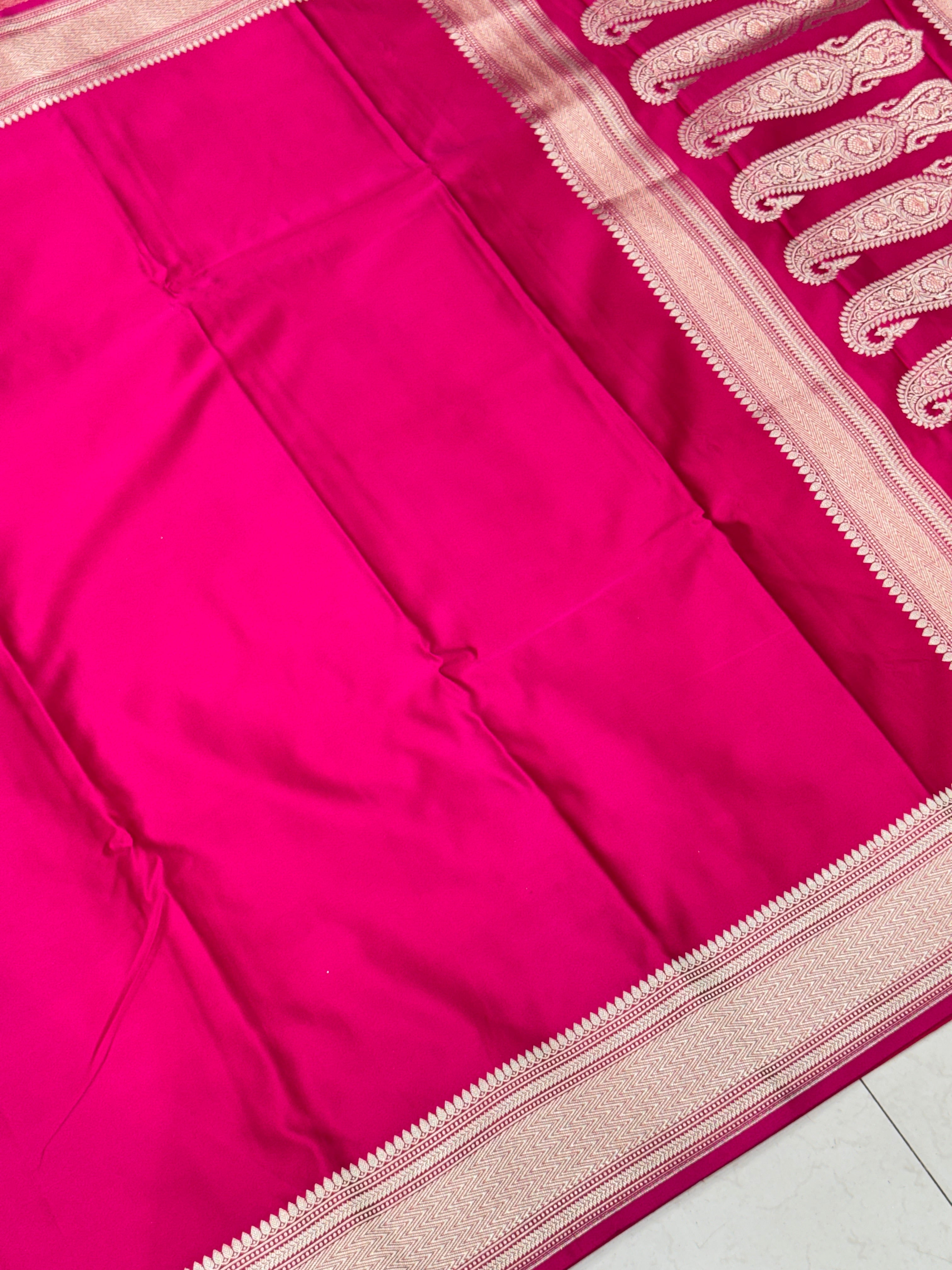 Rani Banarasi Silk Plain Border Saree