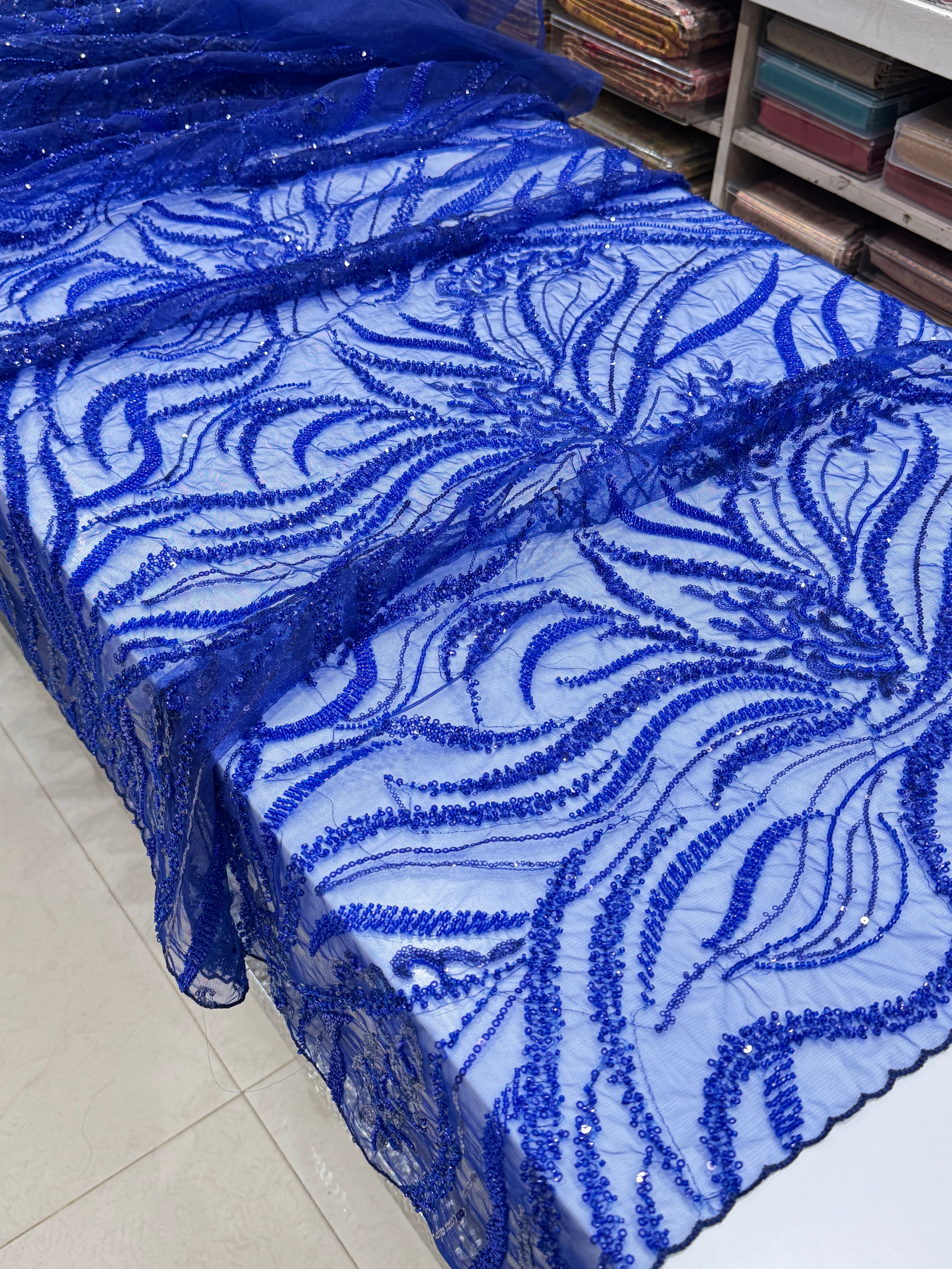 Royal Blue Soft Net Moti Sequin Embroidery Saree