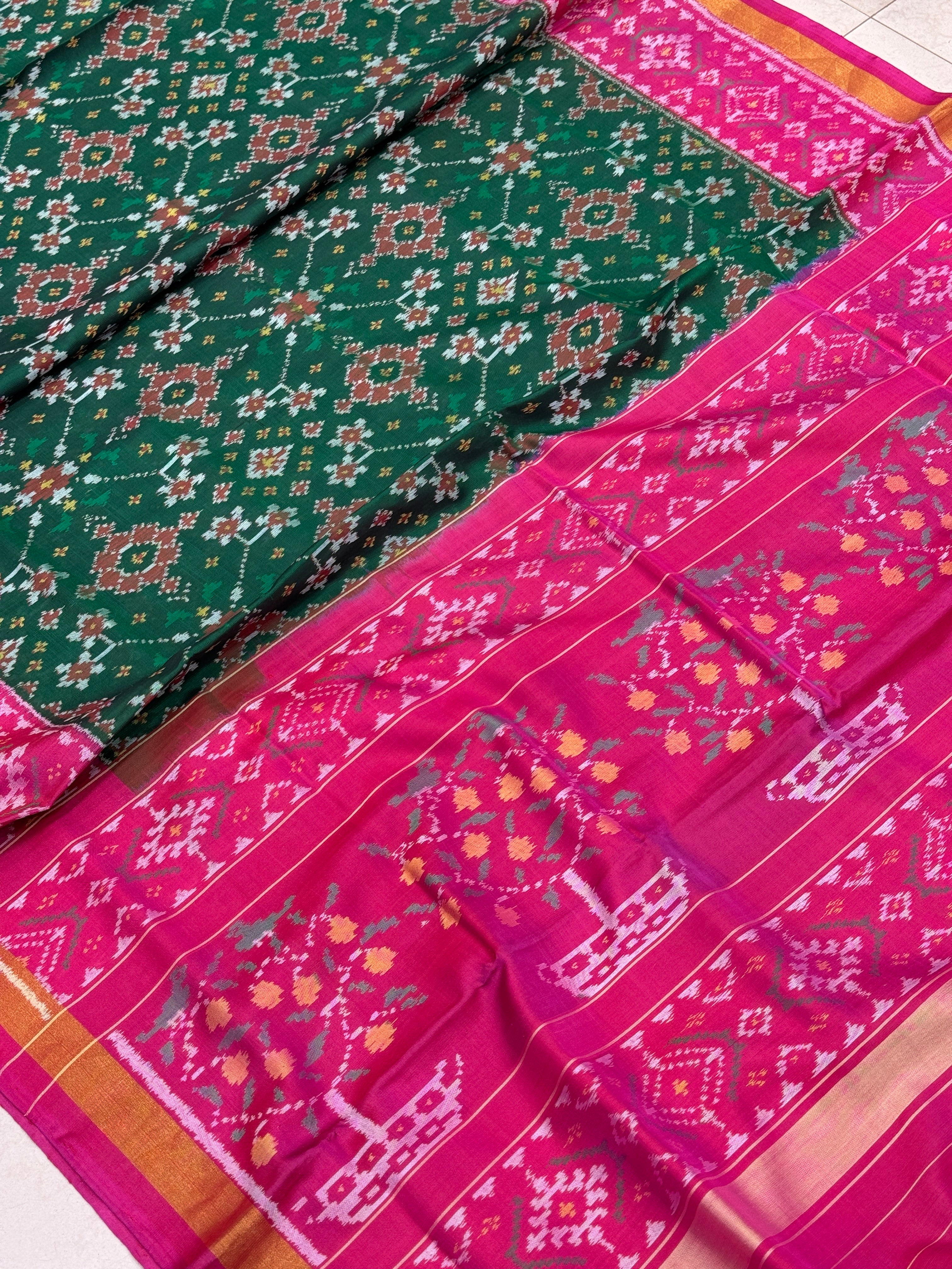 Bottle Green Rani Handloom Rajkoti Patola